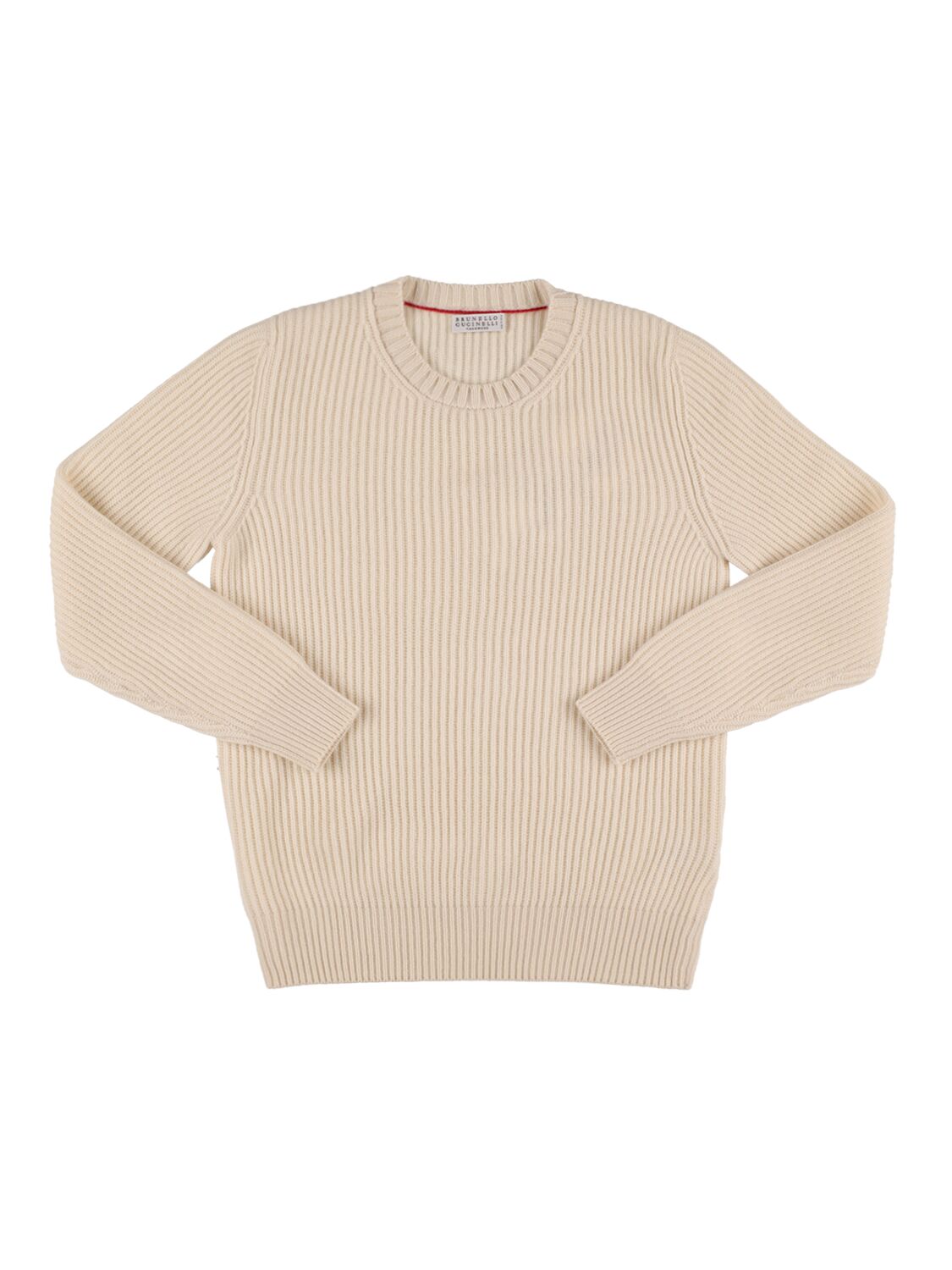 Brunello Cucinelli Kids' Ribbed Cashmere Sweater W/brooches In Beige