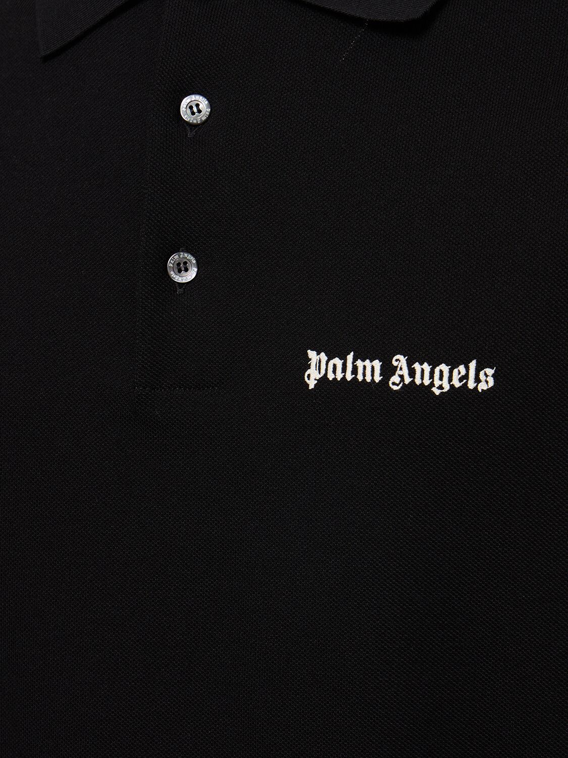 Shop Palm Angels Logo Embroidered Cotton Polo In Black