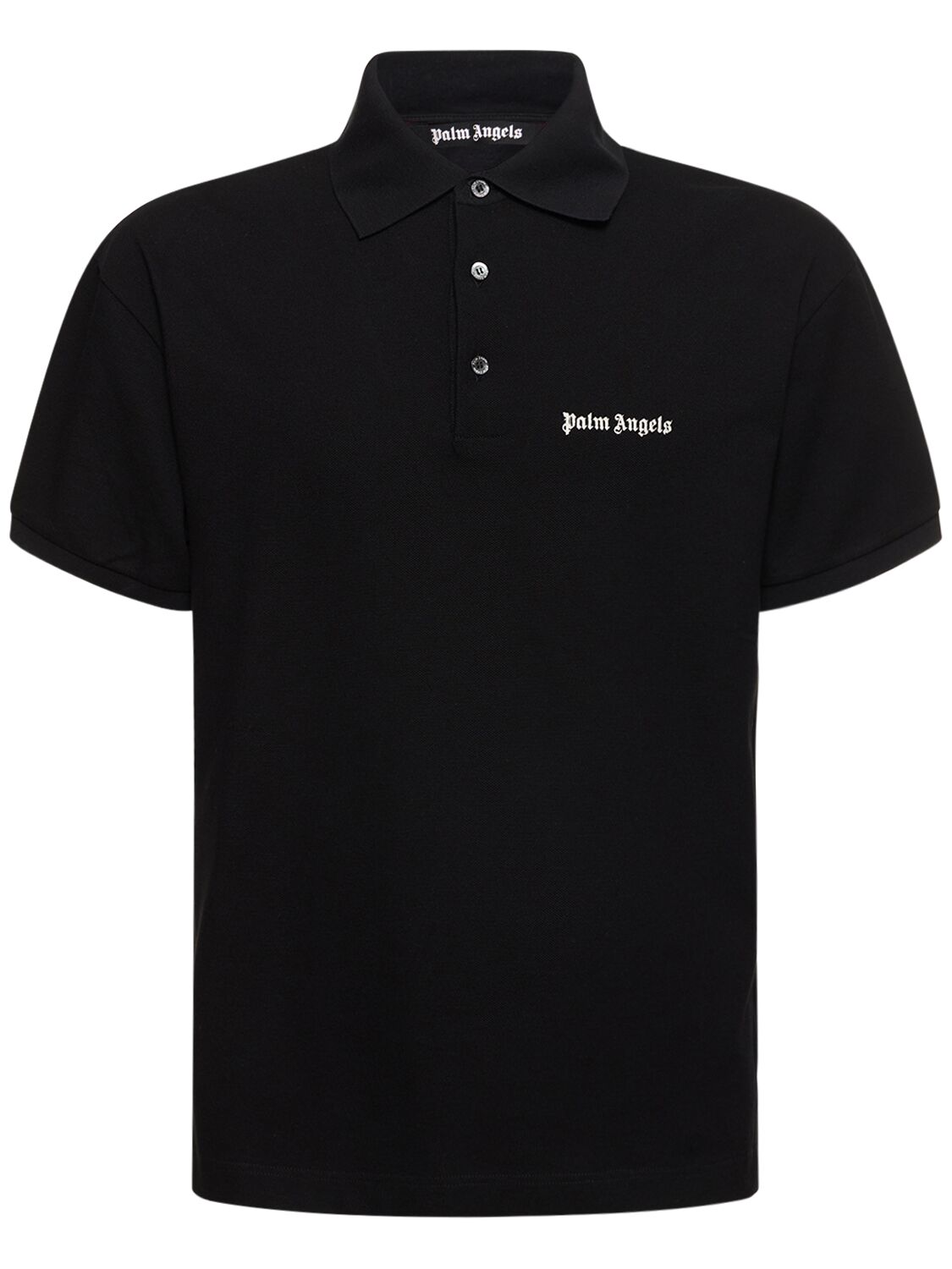 Shop Palm Angels Logo Embroidered Cotton Polo In Black