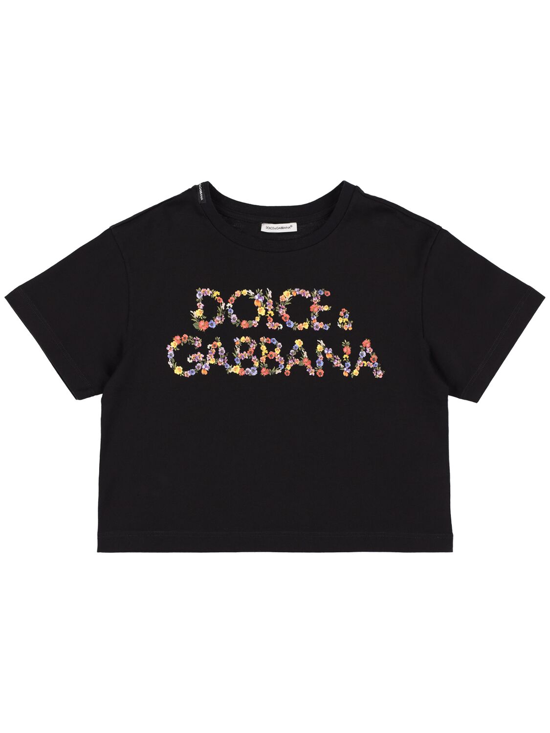 Shop Dolce & Gabbana Logo Print Cotton Jersey Crop T-shirt In Black