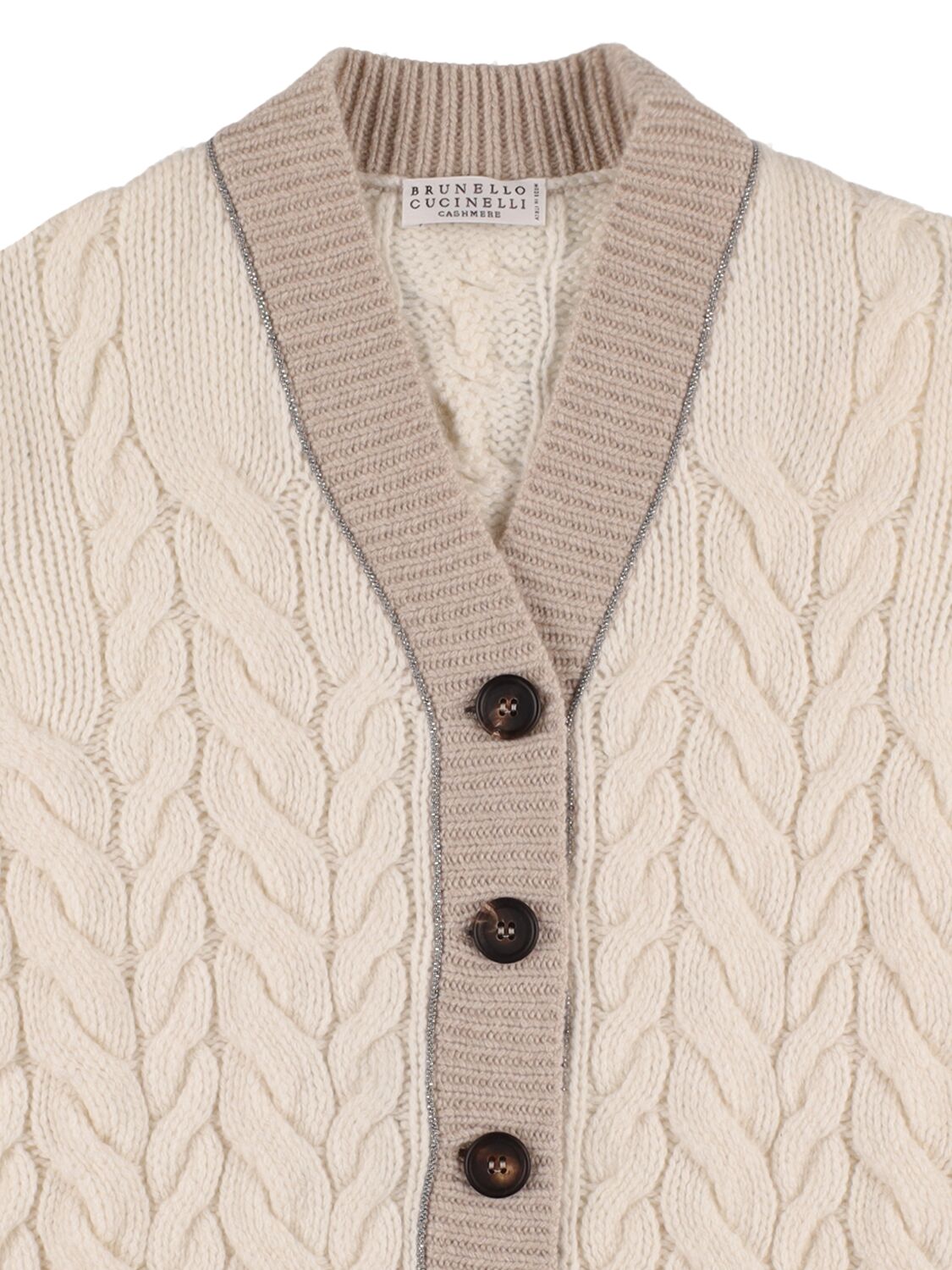 Shop Brunello Cucinelli Cable Knit Cashmere Cardigan In White,beige
