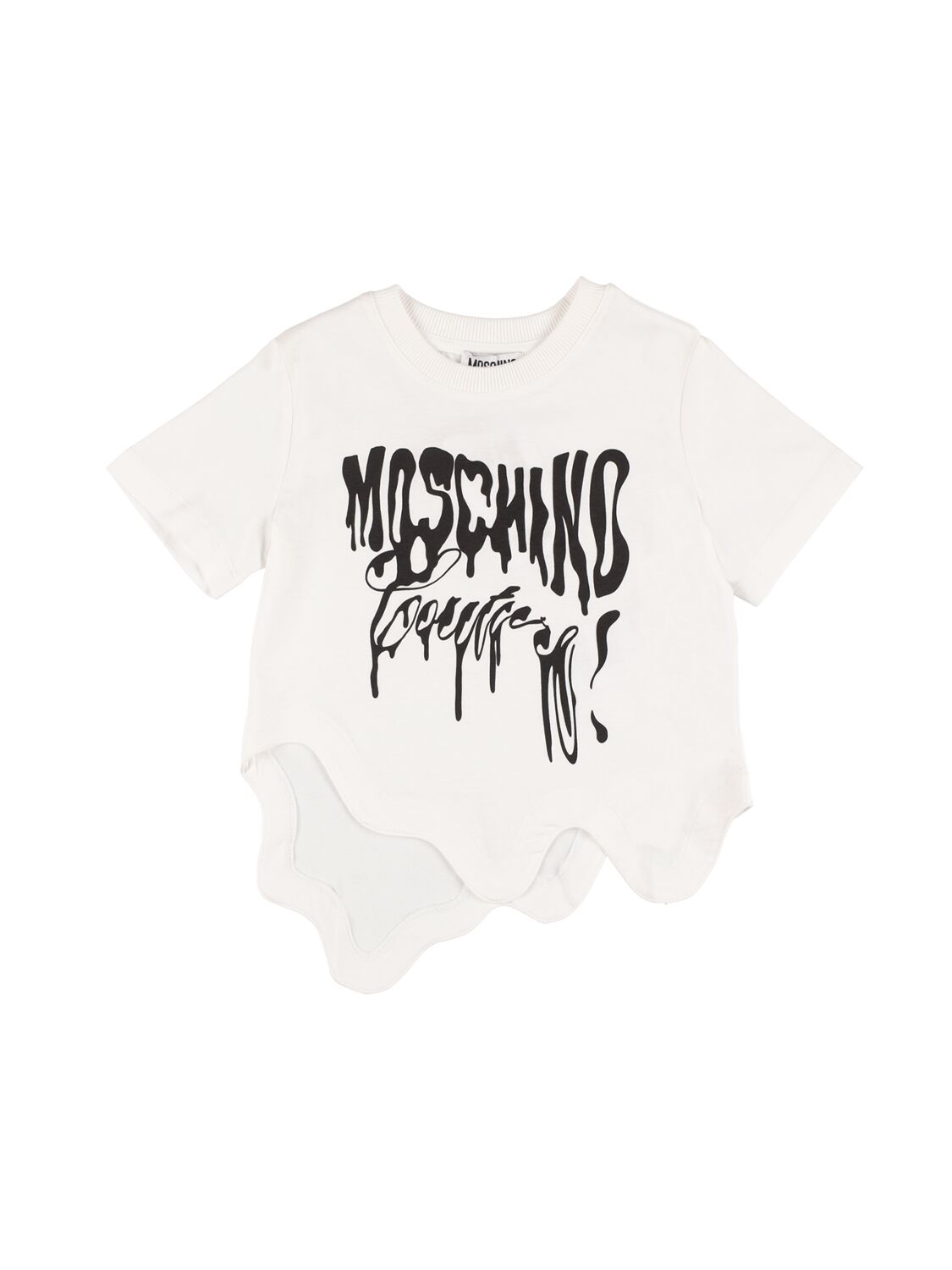 Moschino Kids' Asymmetric Cotton Jersey T-shirt W/logo In White