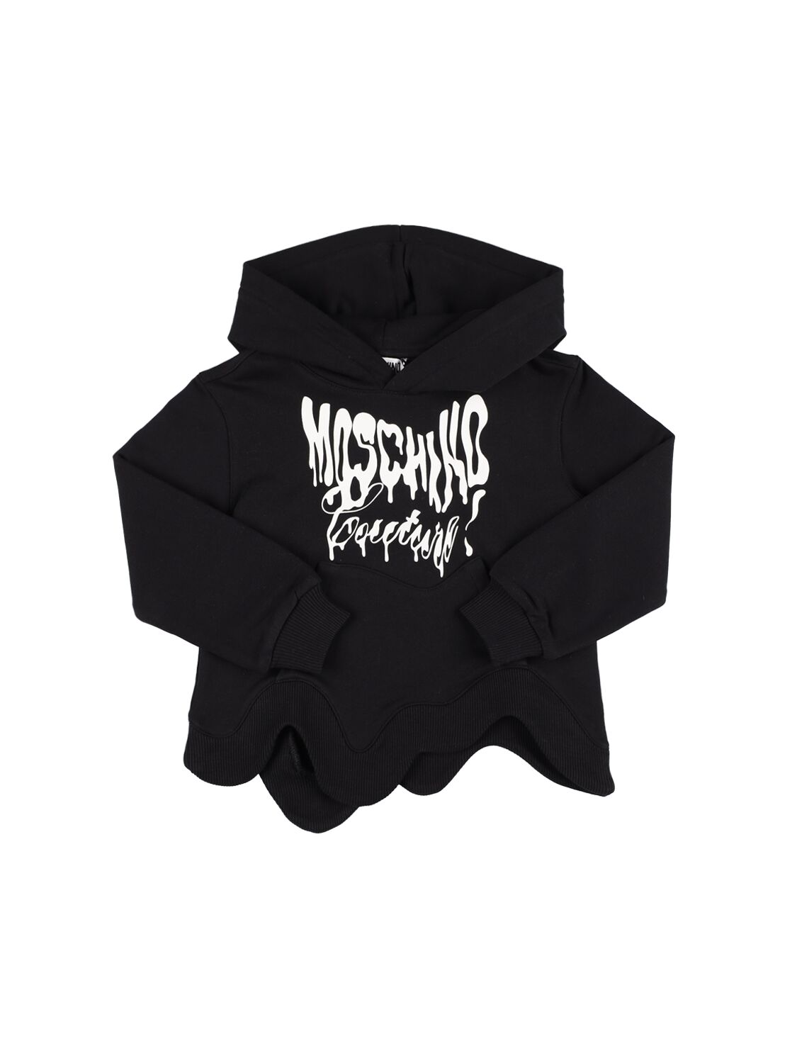 Moschino Kids' Asymmetrical Cotton Hoodie W/logo Print In Black
