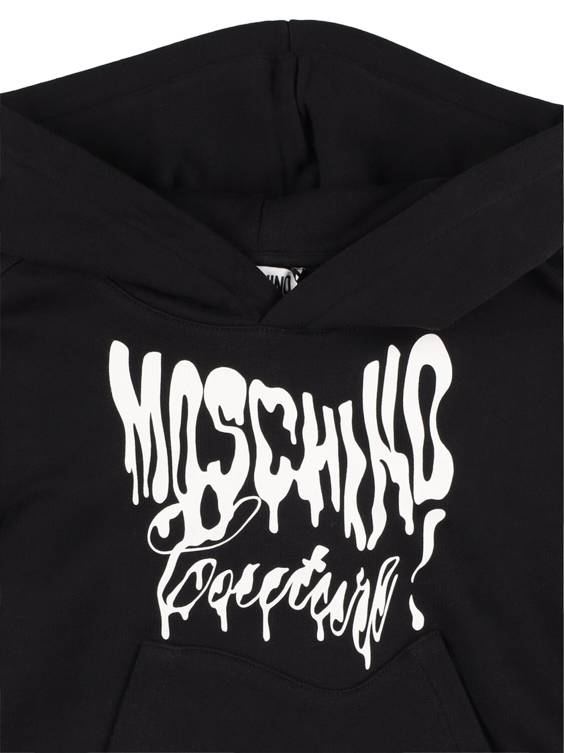 Shop Moschino Asymmetrical Cotton Hoodie W/logo Print In Black