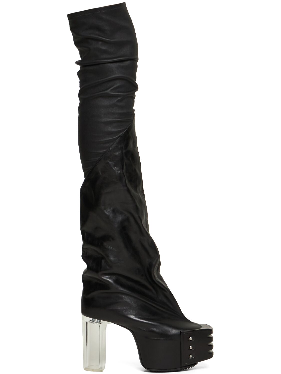 Rick Owens Beatle Bogun Leather Boots In Black Clear