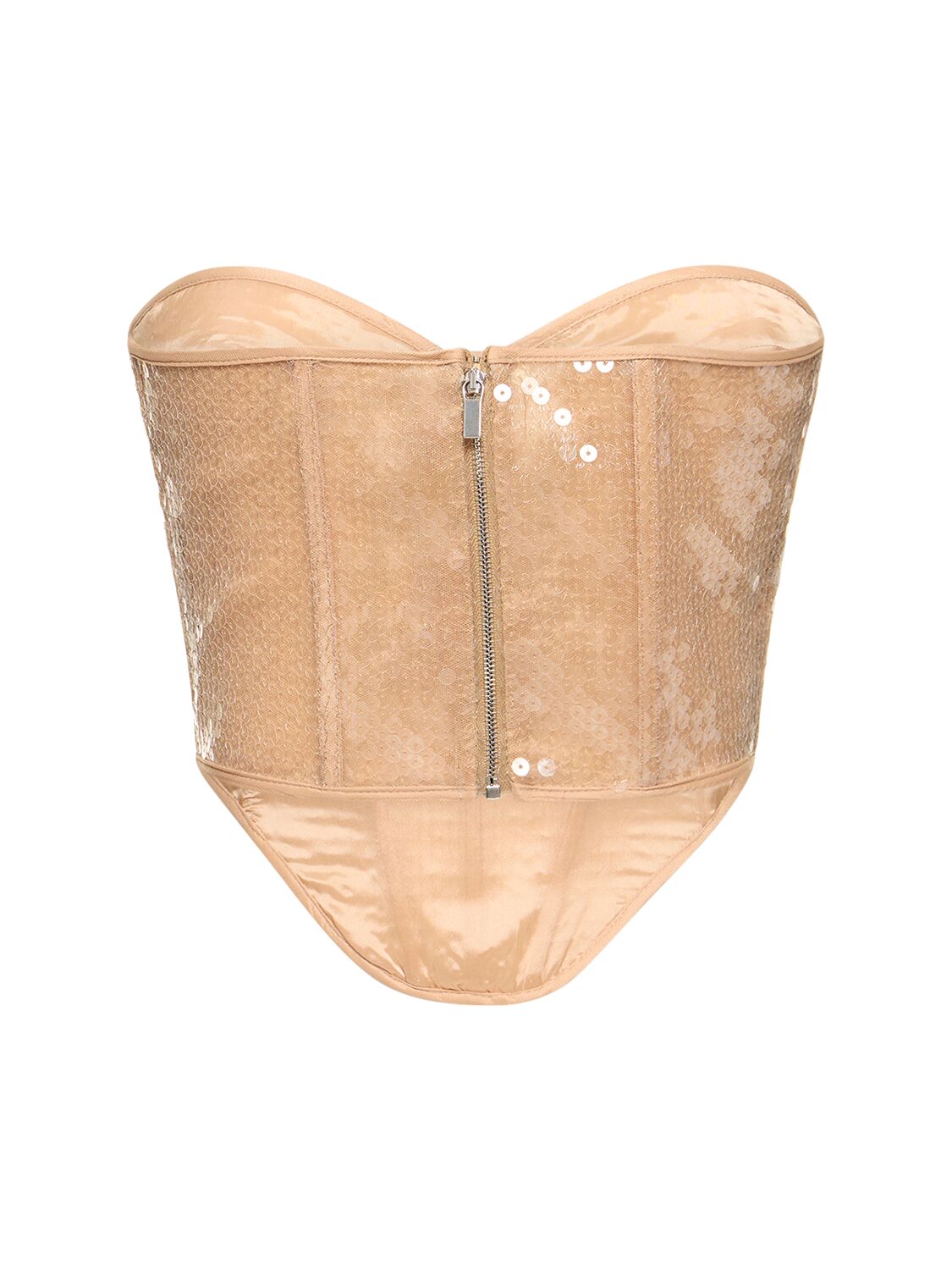 Shop David Koma Sequin Strapless Bustier Top In Beige