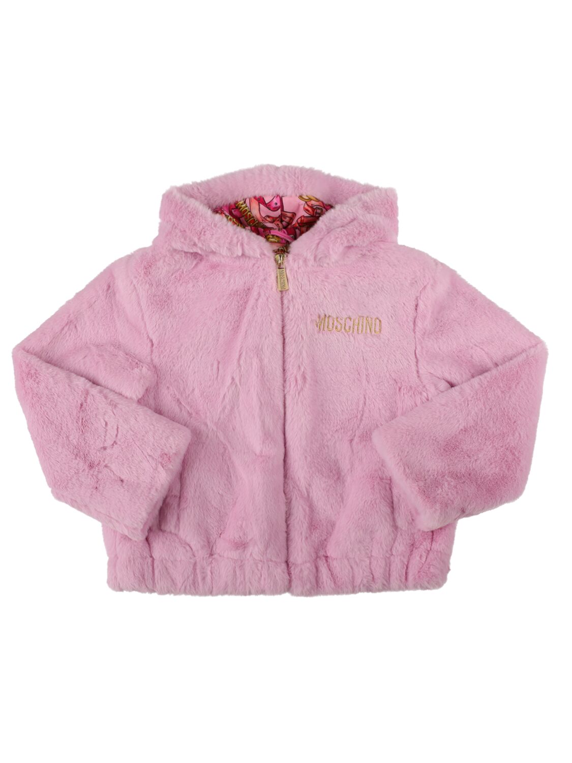 Moschino Kids' Faux Fur Jacket In Pink
