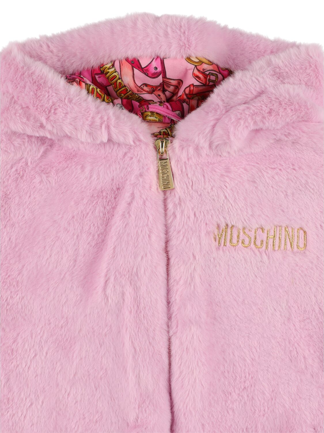 Shop Moschino Faux Fur Jacket In Pink