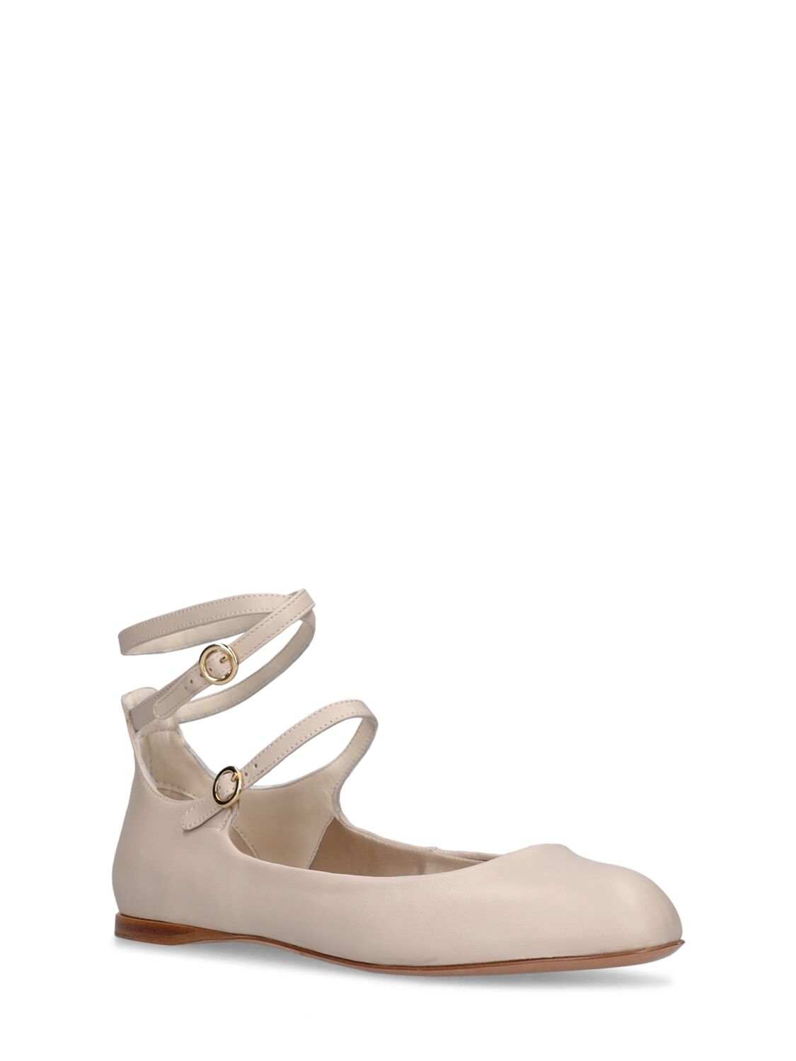 Shop Max Mara 10mm Norma Leather Ballet Flats In Ivory