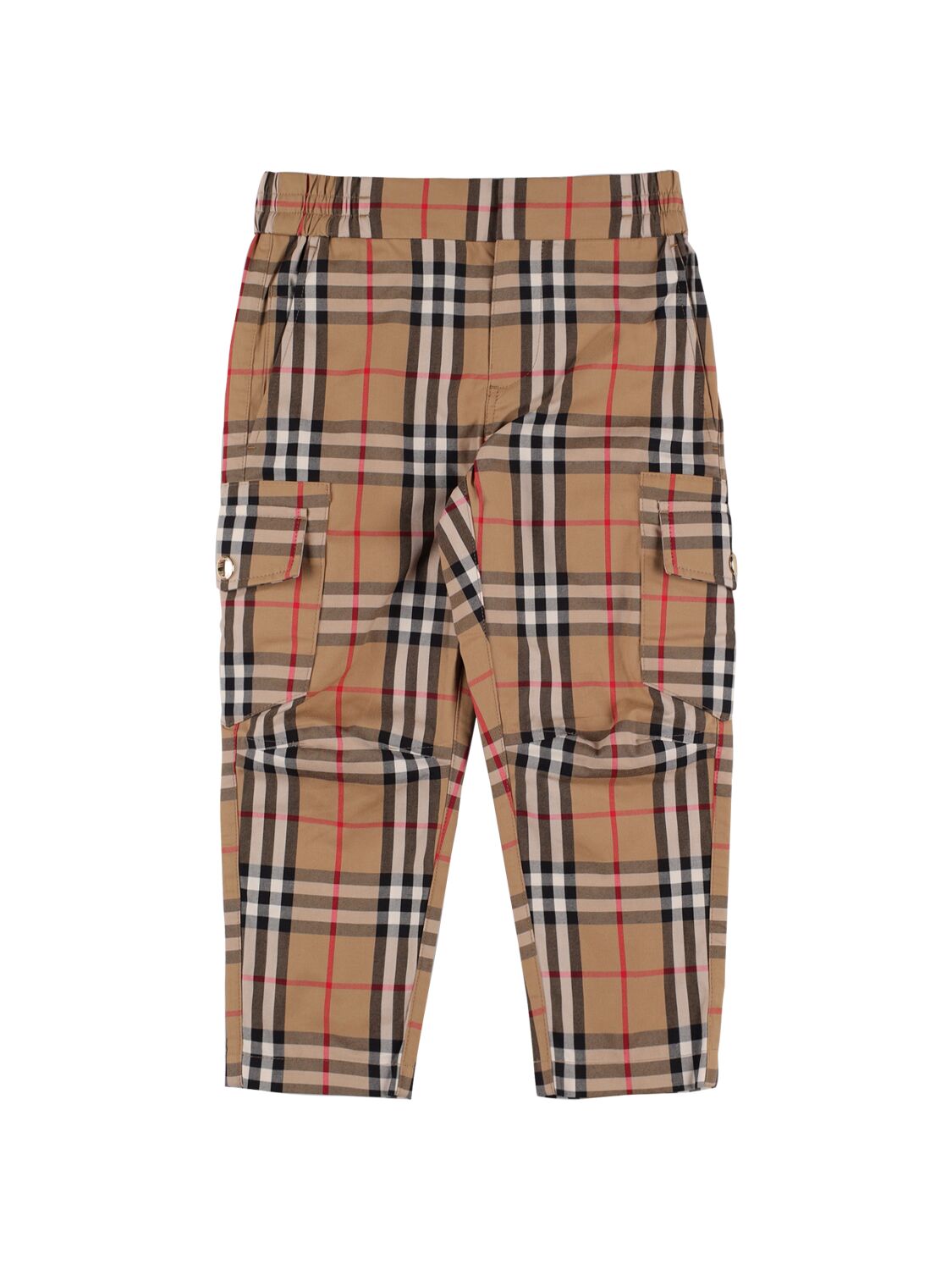 Burberry Kids' Check Print Cotton Cargo Trousers In Brown
