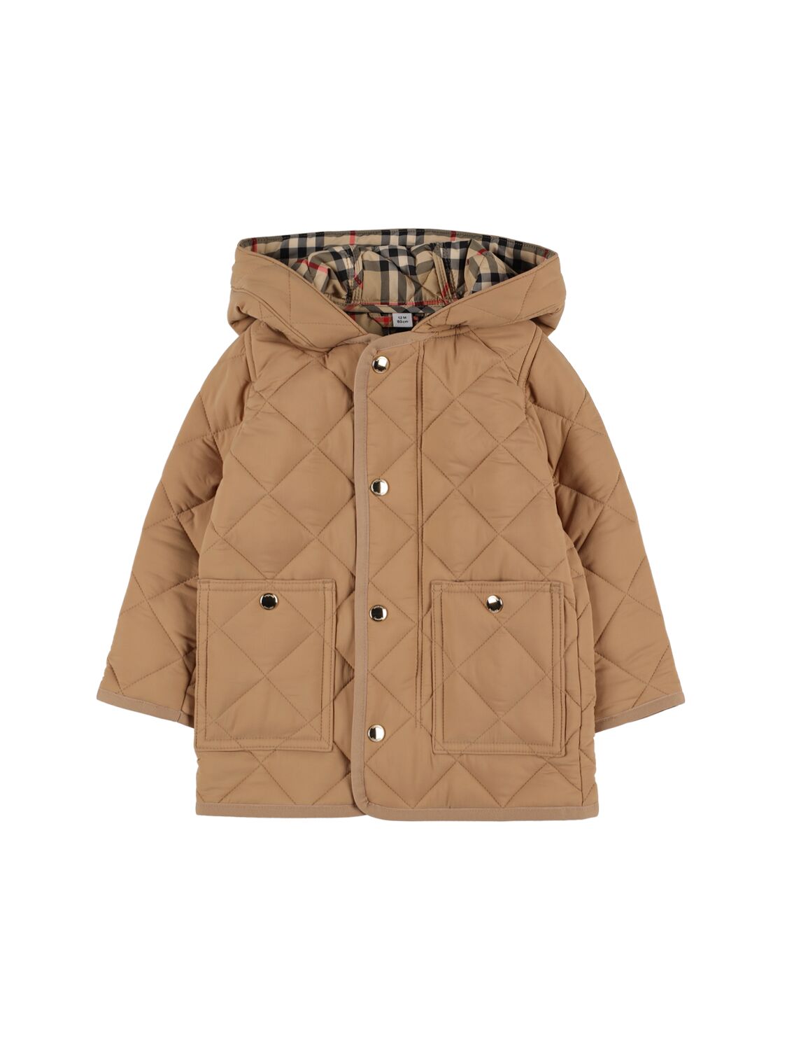 Image of Quilted Nylon Hooded Long Jacket