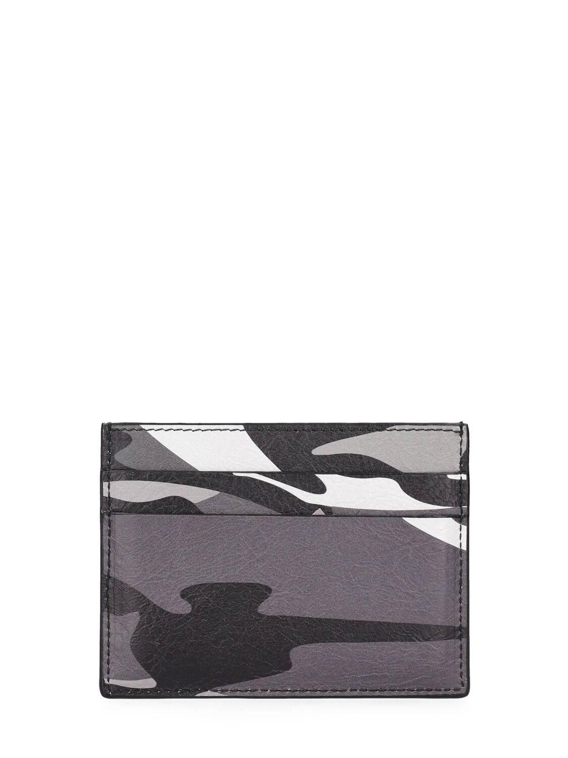 Shop Balenciaga Camo Printed Leather Card Holder In Grey,white