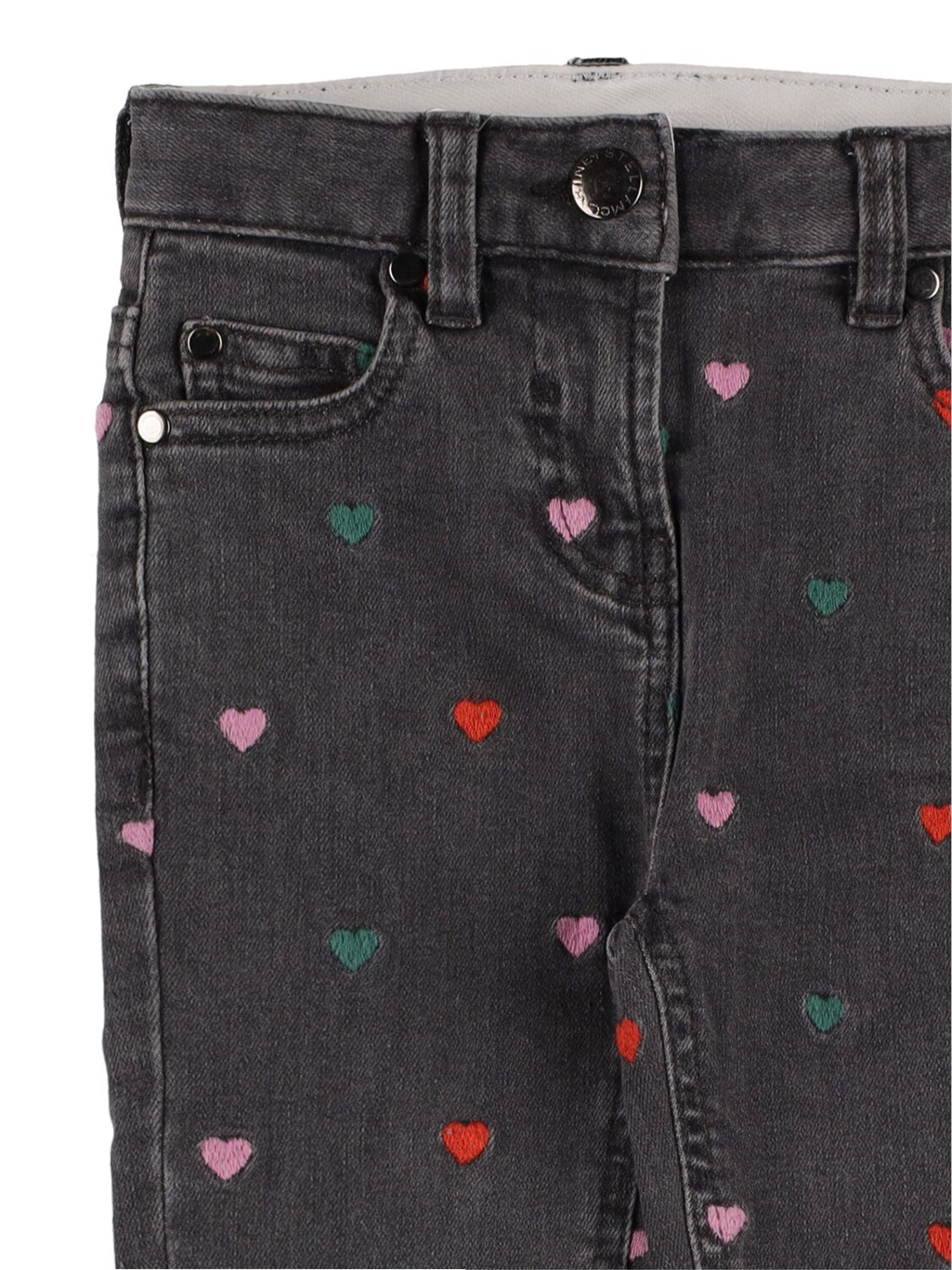 Shop Stella Mccartney Organic Cotton Denim Jeans W/ Hearts In Black