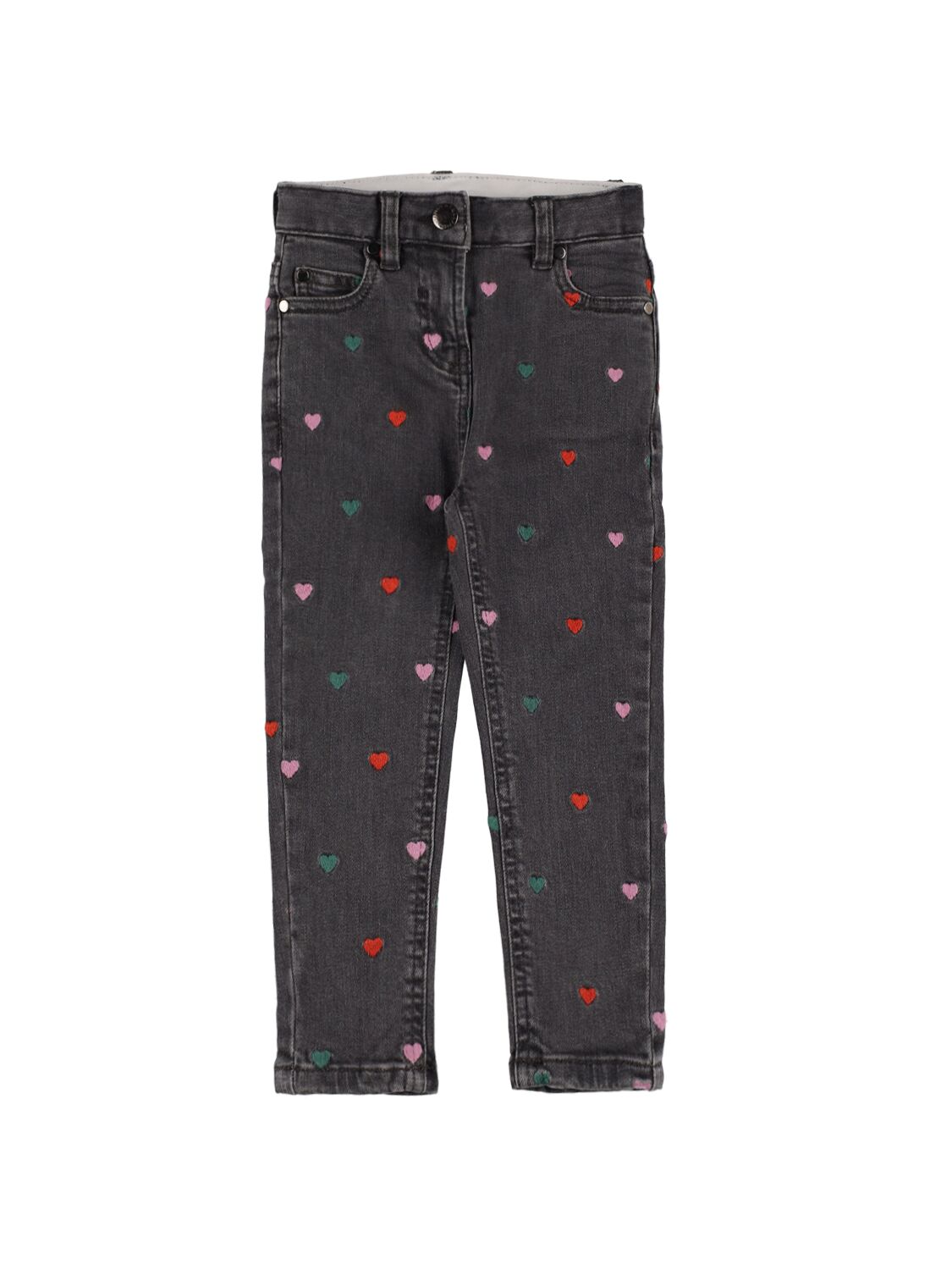Stella Mccartney Kids' Organic Cotton Denim Jeans W/ Hearts In Black