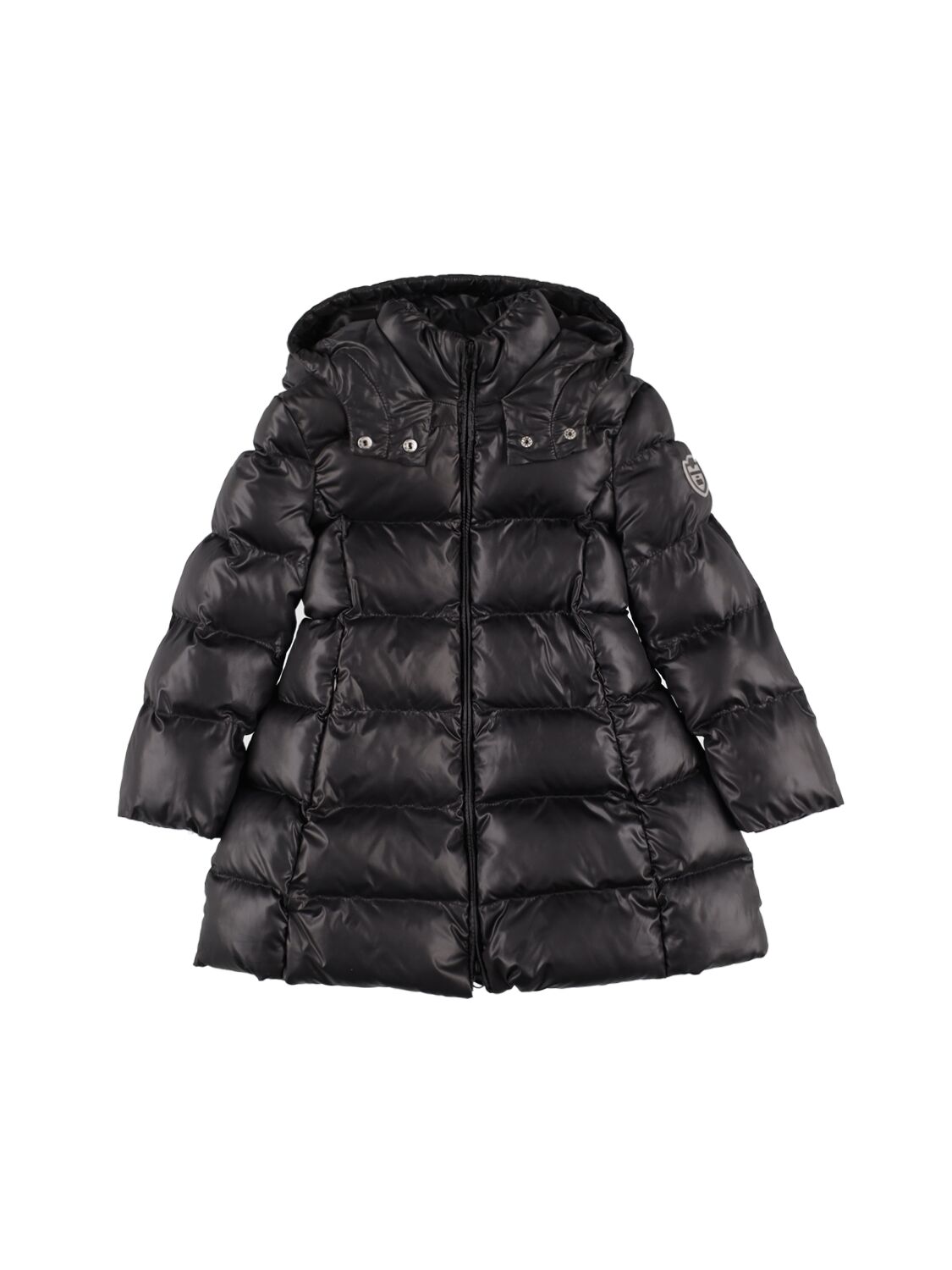 Monnalisa Kids' Hooded Nylon Puffer Coat In Black
