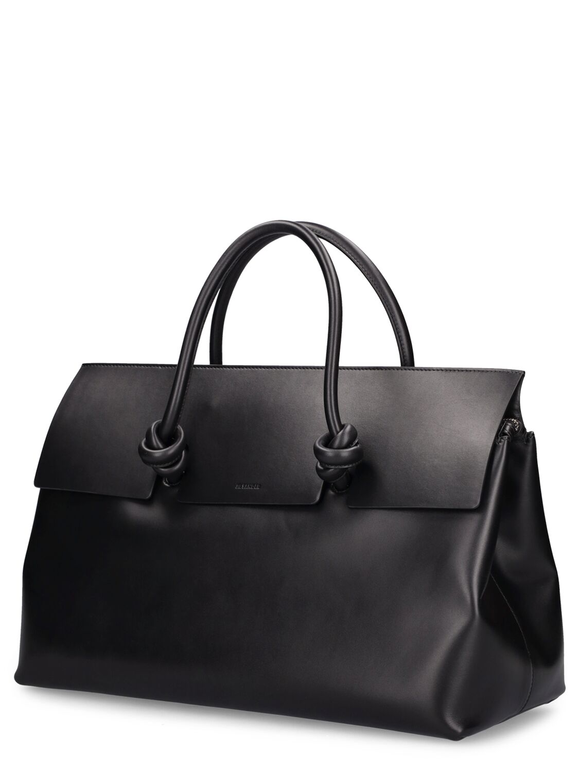 Shop Jil Sander Medium Knot Leather Tote Bag In Black