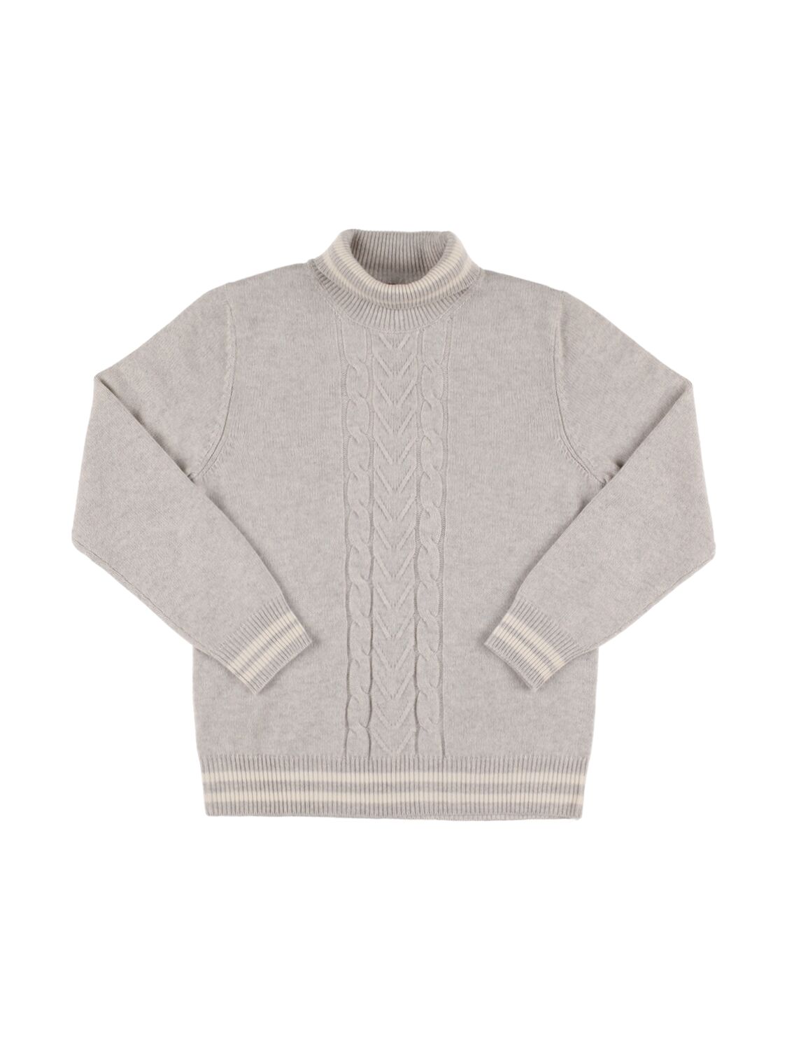Brunello Cucinelli Kids' Cashmere Cable Knit Turtleneck Sweater In Grey,white