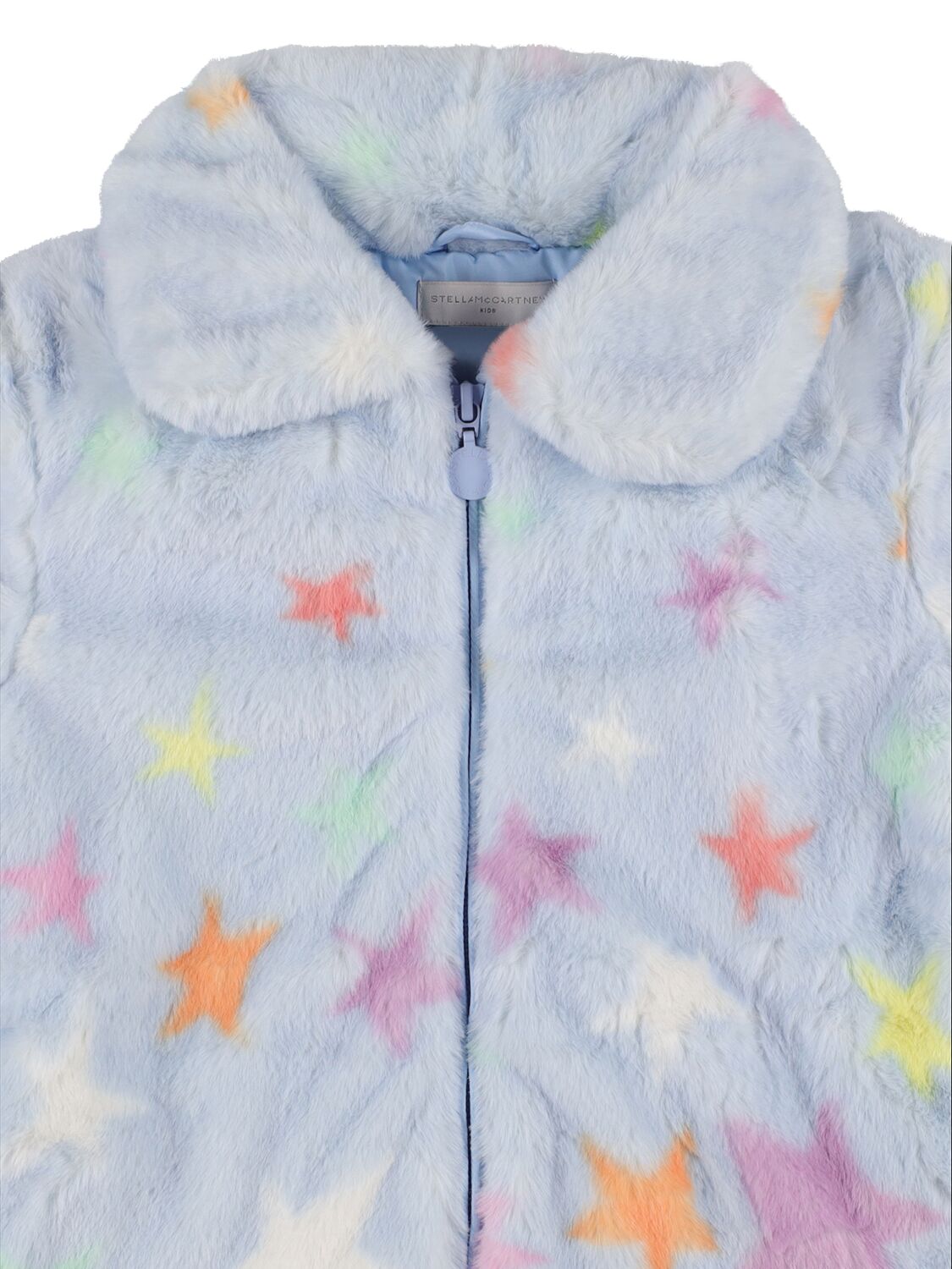 Shop Stella Mccartney Stars Recycled Poly Faux Fur Coat In Light Blue