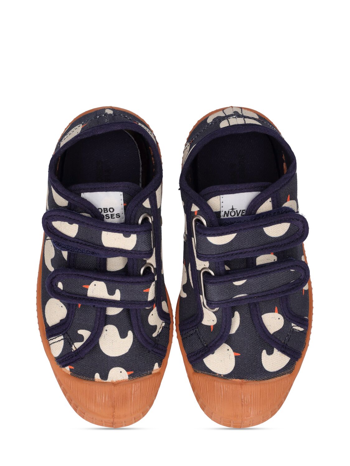 Shop Bobo Choses Printed Cotton Strap Sneakers In Navy
