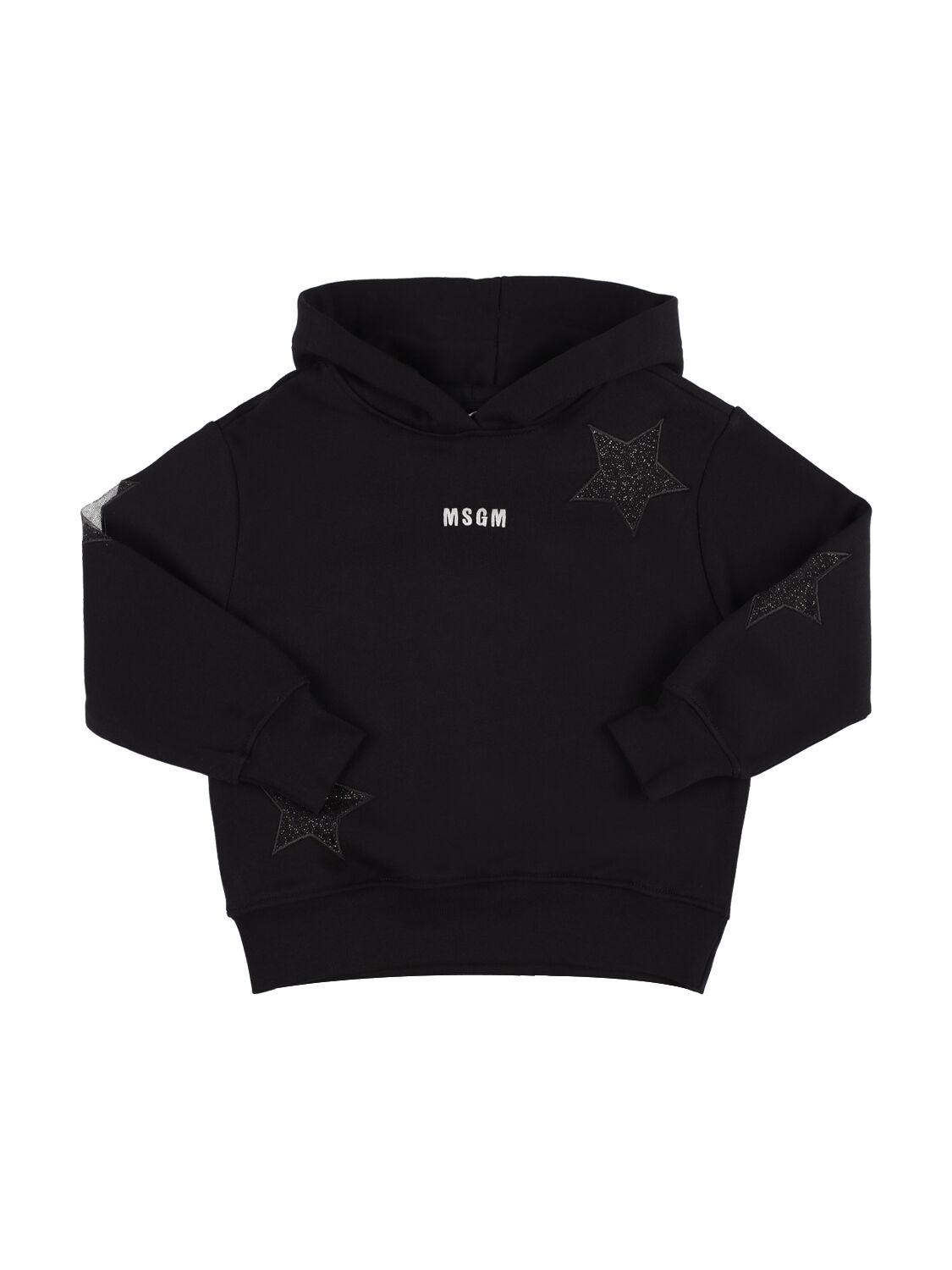 Msgm Kids' Logo Cotton Sweatshirt Hoodie W/stars In Black