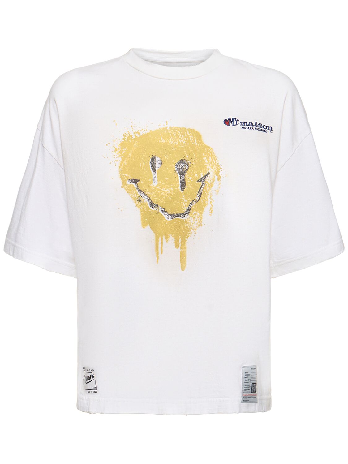 Shop Miharayasuhiro Smiley Face Printed Cotton T-shirt In White