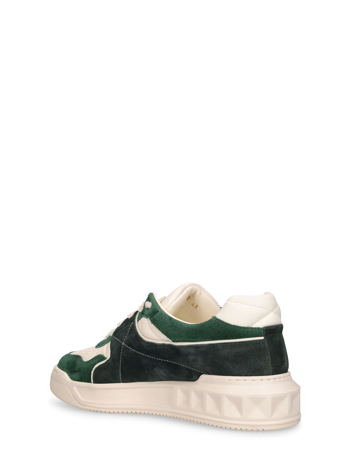 Shop Valentino One Stud Suede Low Top Sneakers In White,green