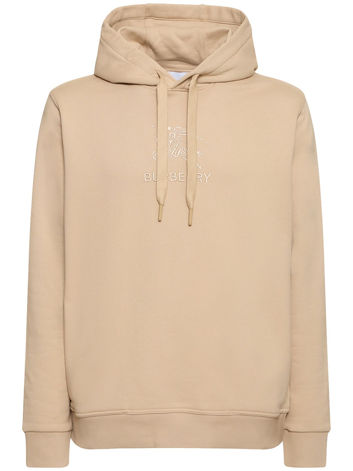 Shop Burberry Tidan Embroidered Cotton Jersey Hoodie In Soft Fawn