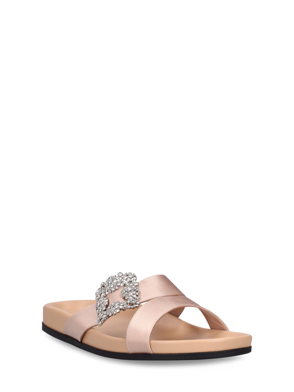 Shop Manolo Blahnik 10mm Chilanghi Satin Flat Sandals In Blush