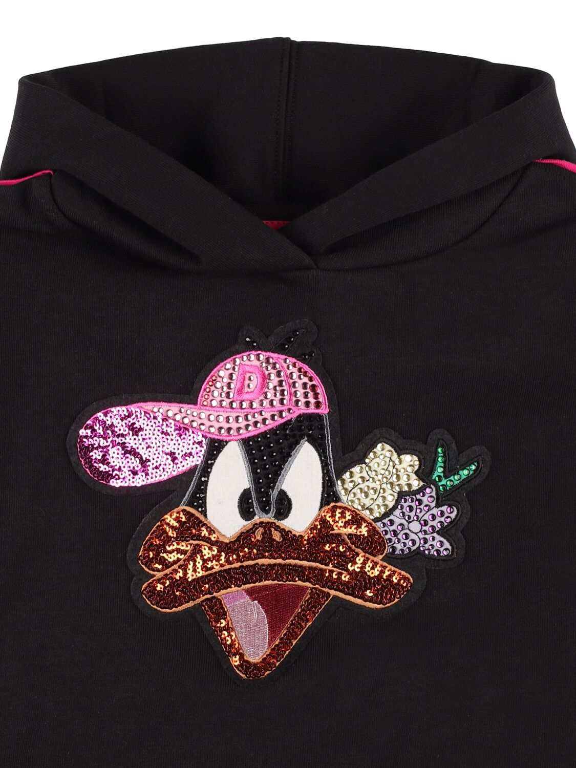 Shop Monnalisa Daffy Duck Sequined Cotton Sweatshirt In Black