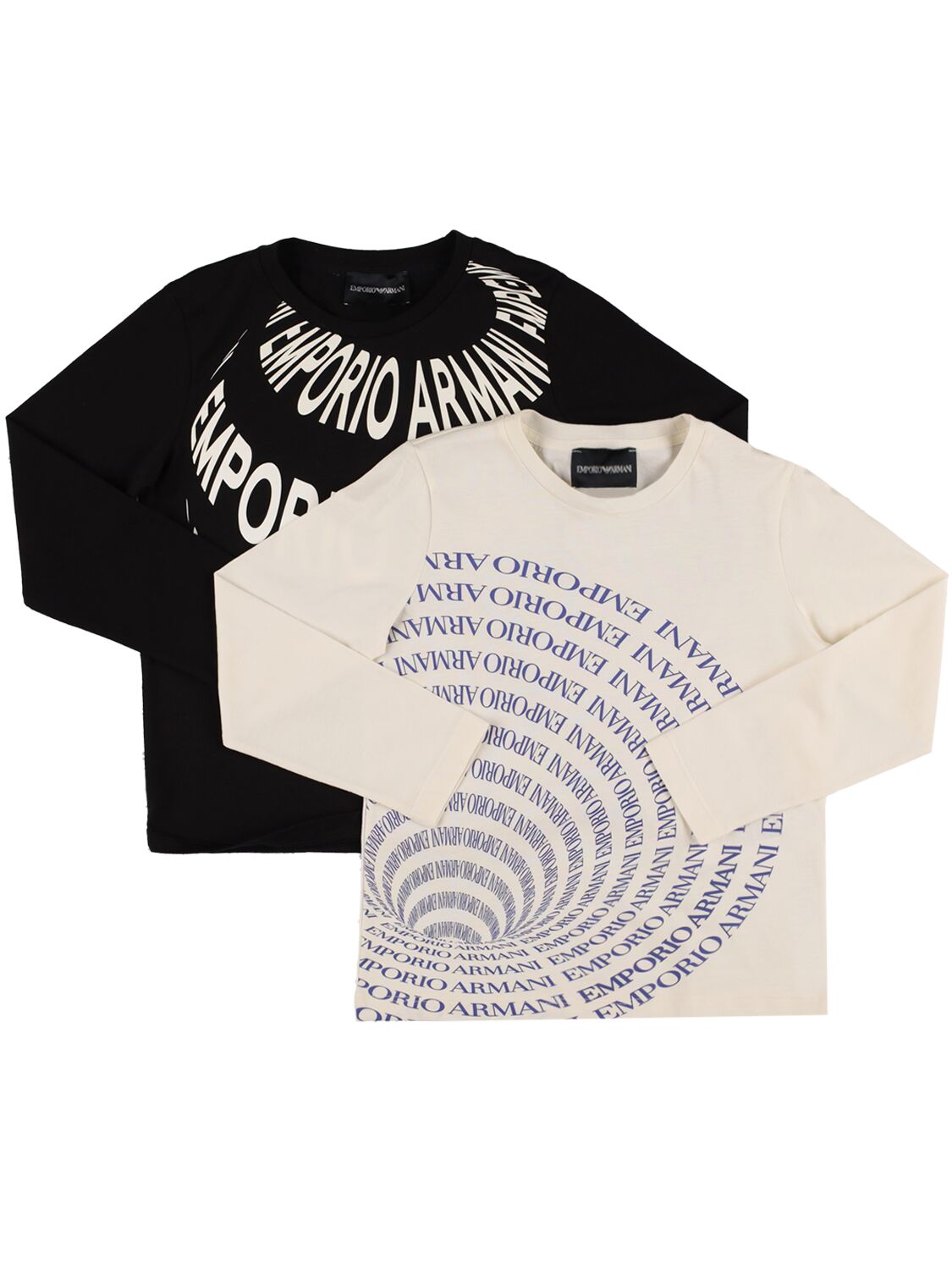 Emporio Armani Kids' Set Of 2 Printed Cotton Jersey Shirts In White,black