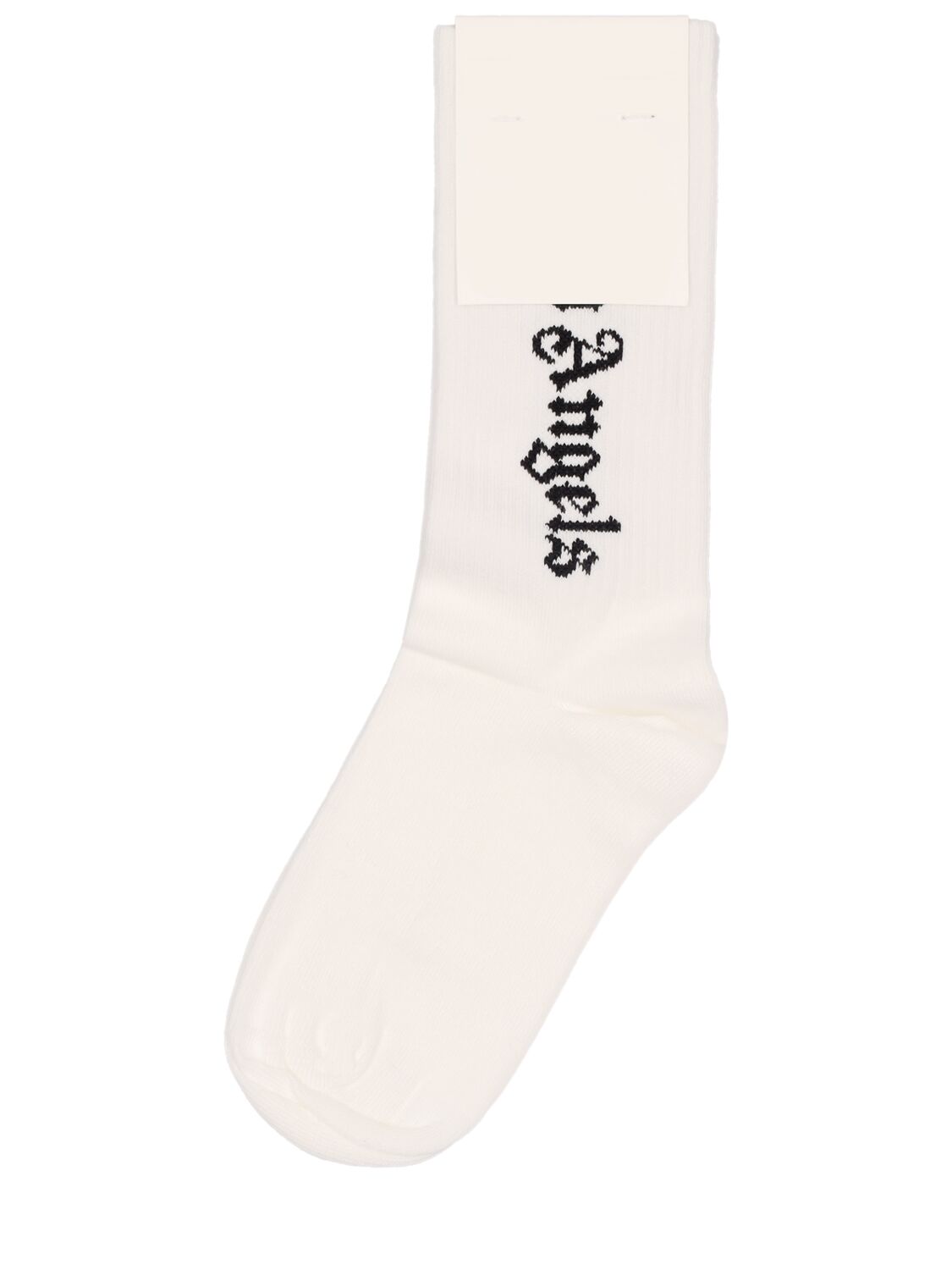 Shop Palm Angels Logo Cotton Blend Knit High Socks In White