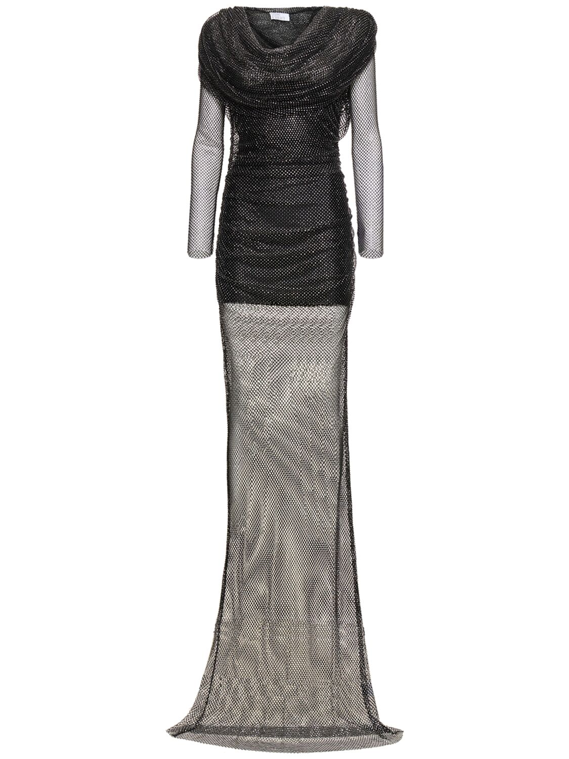Image of Embroidered Mesh Long Dress W/hood