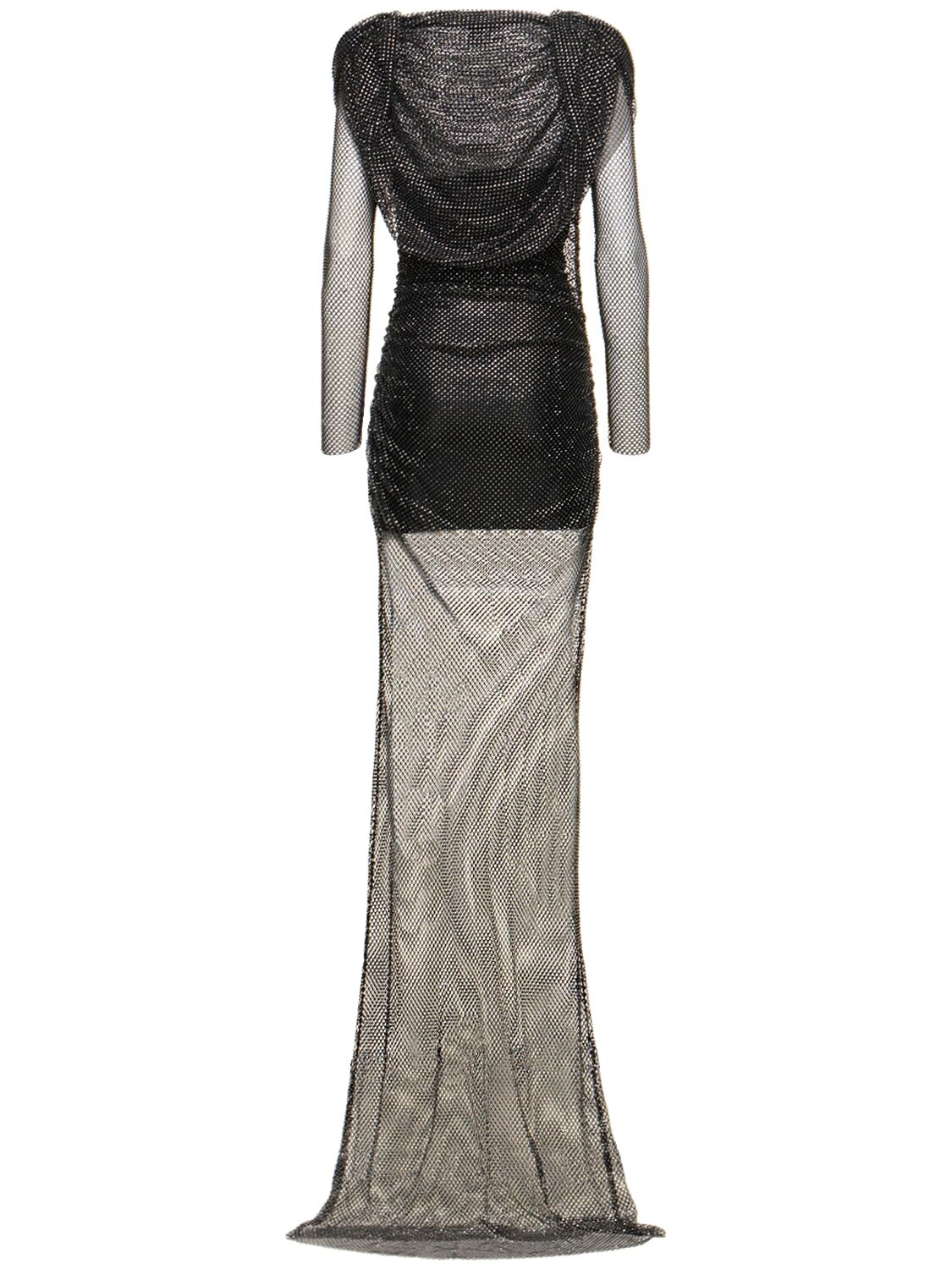 Shop Giuseppe Di Morabito Embroidered Mesh Long Dress W/hood In Black