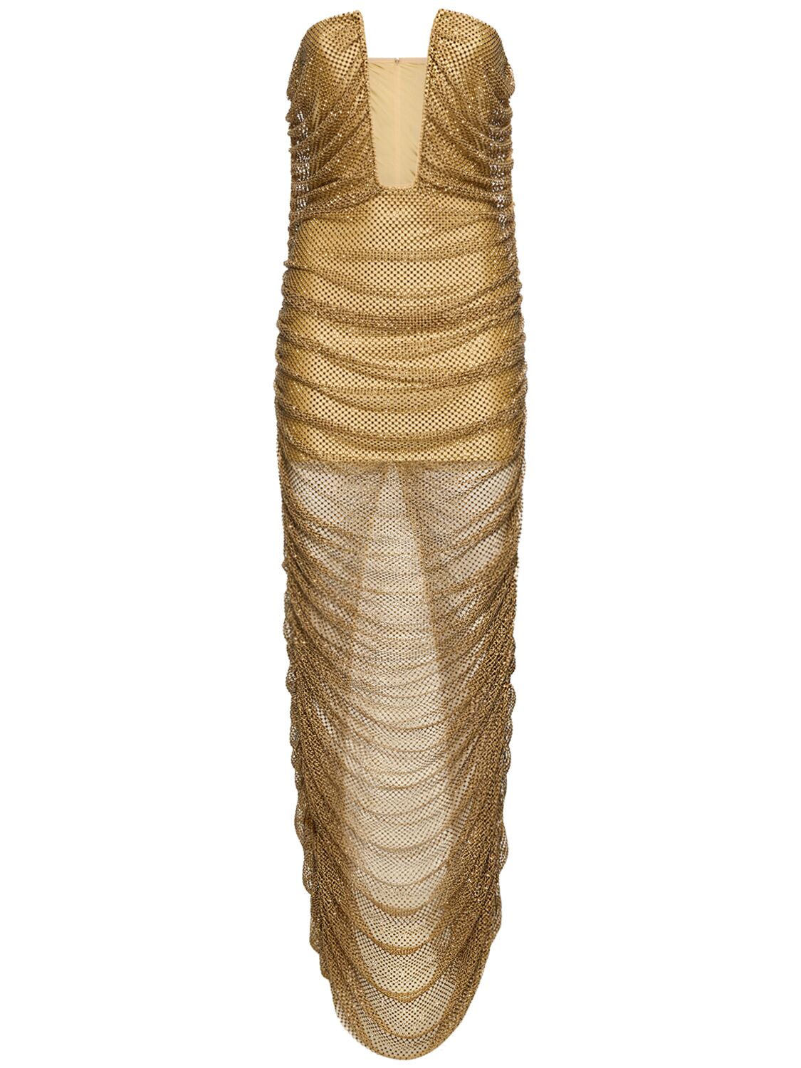 Giuseppe Di Morabito Embellished Embroidered Mesh Midi Dress In Gold