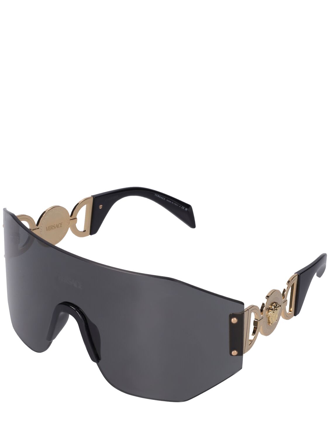 Shop Versace Medusa Coin Mask Metal Sunglasses In Multi,dark Grey