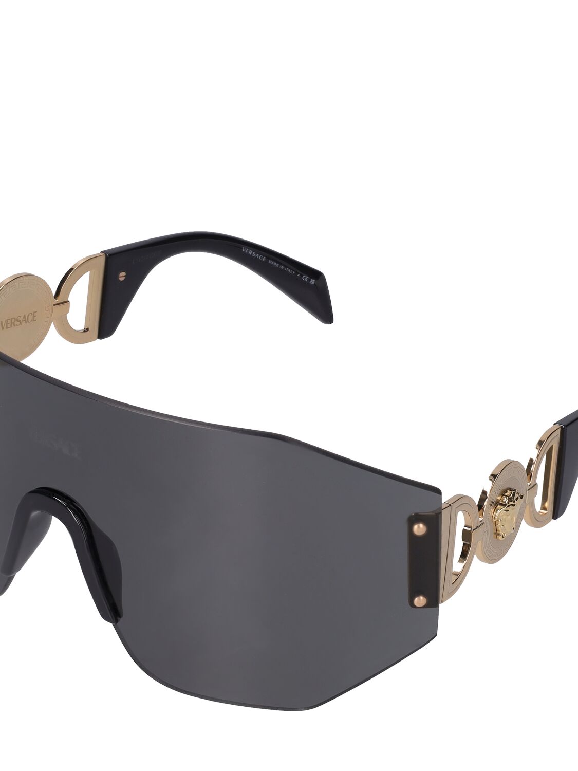 Shop Versace Medusa Coin Mask Metal Sunglasses In Multi,dark Grey