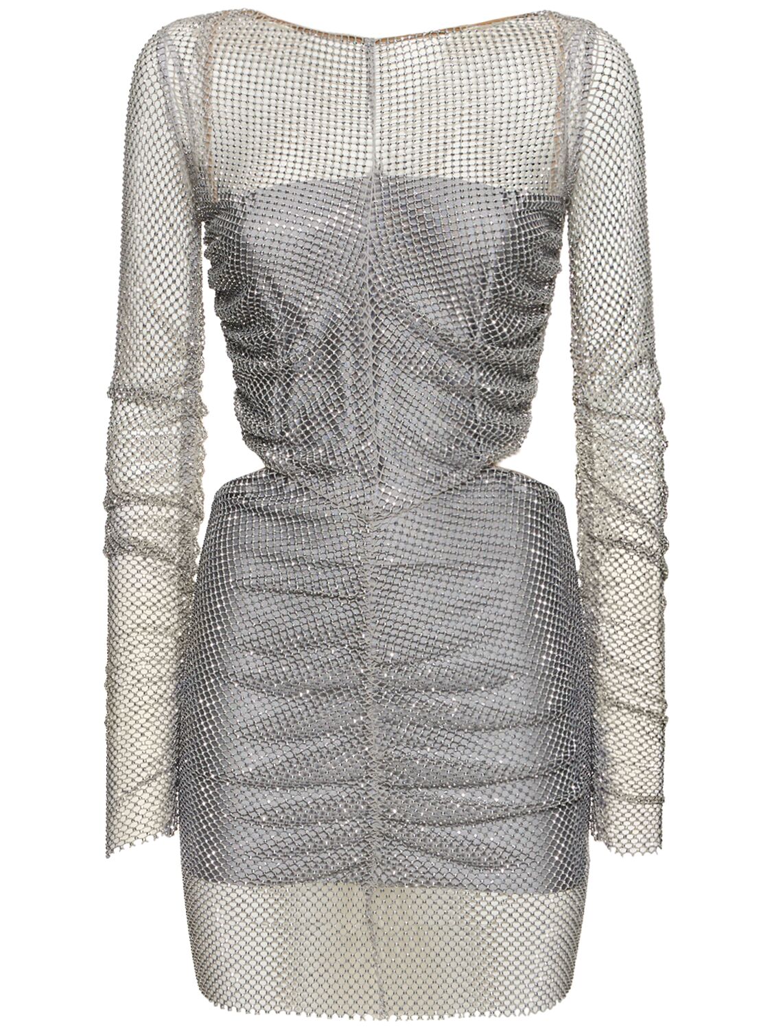 Giuseppe Di Morabito Embroidered Mesh Mini Dress In Silver