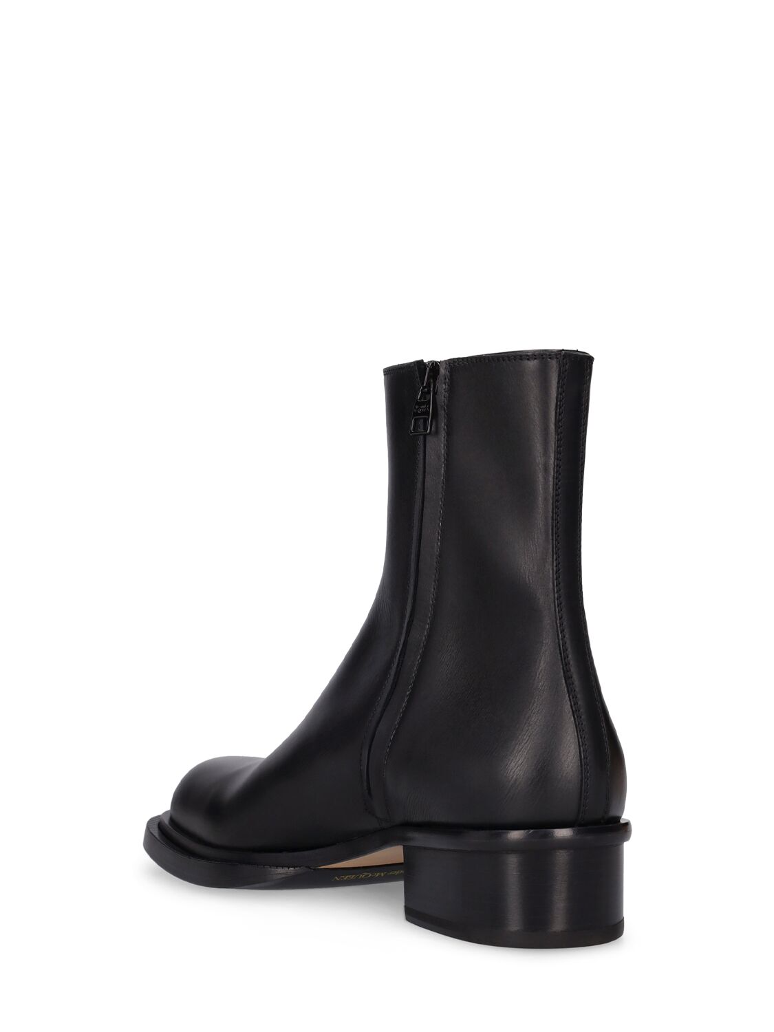 Shop Alexander Mcqueen Cuban Stack Leather Boots In Black