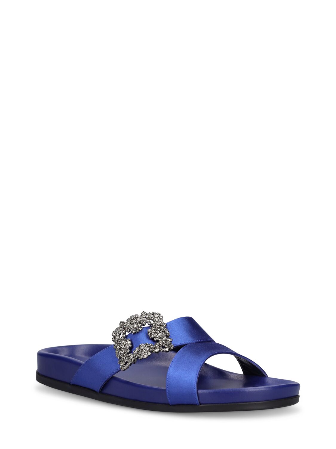 Shop Manolo Blahnik 10mm Chilanghi Satin Flat Sandals In Royal Blue