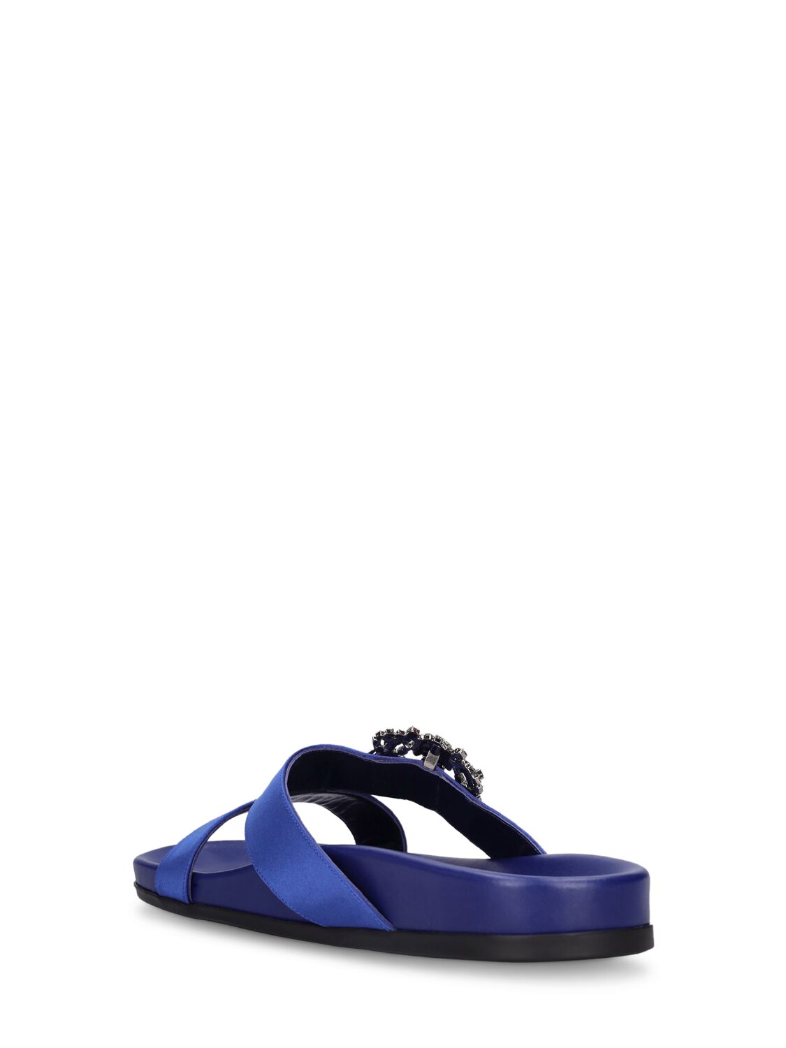 Shop Manolo Blahnik 10mm Chilanghi Satin Flat Sandals In Royal Blue