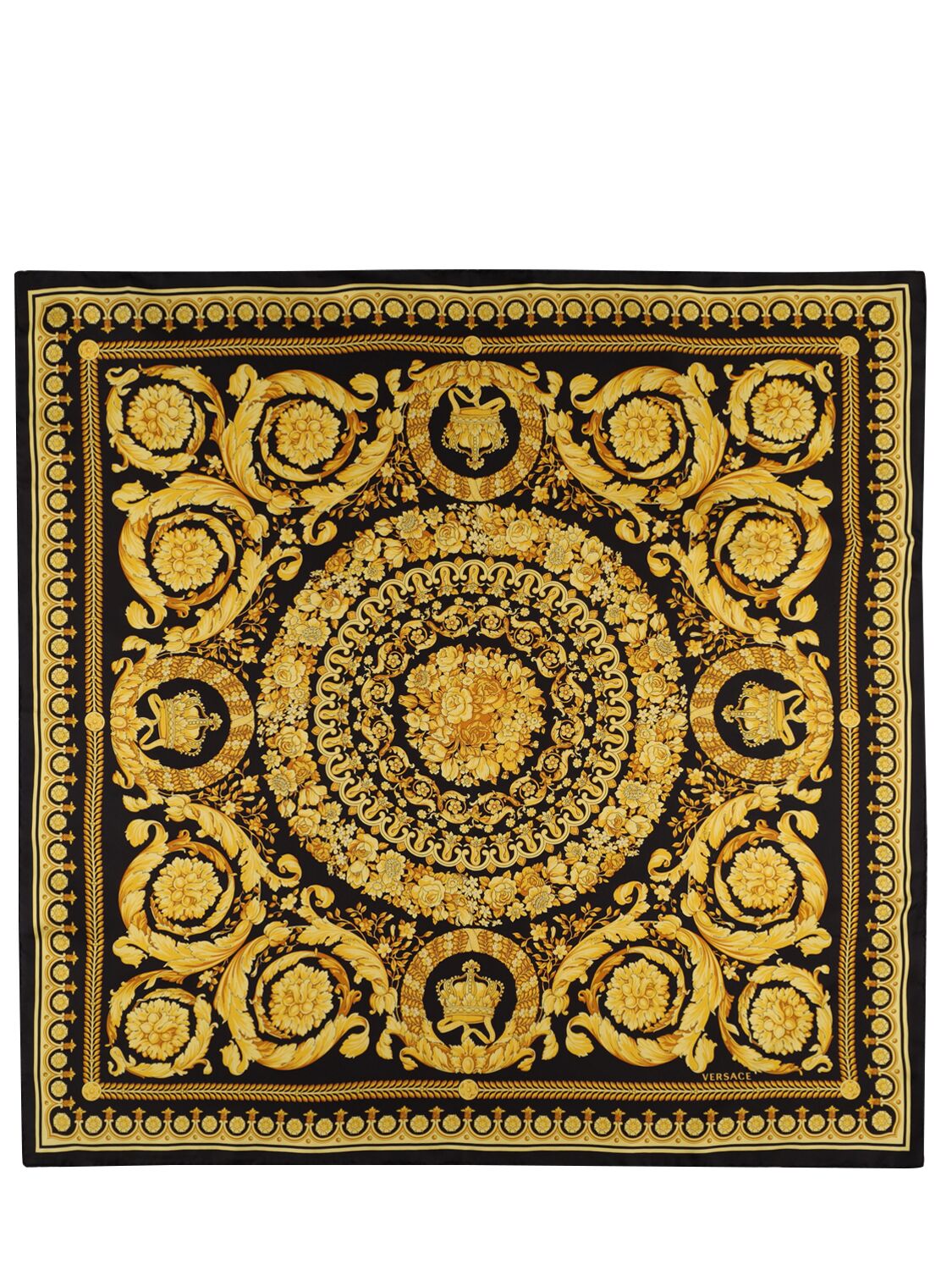 Versace Printed Silk Scarf In Black,gold