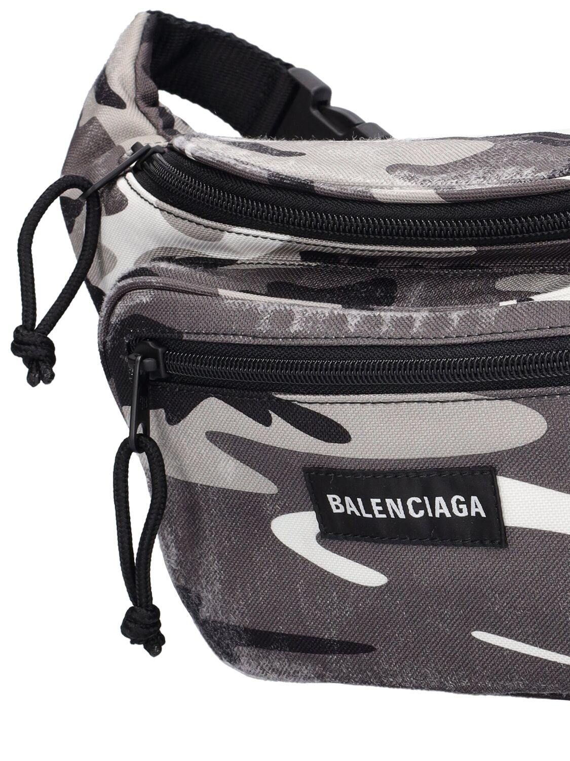 Shop Balenciaga Camo Printed Nylon Belt Bag In Grey,white