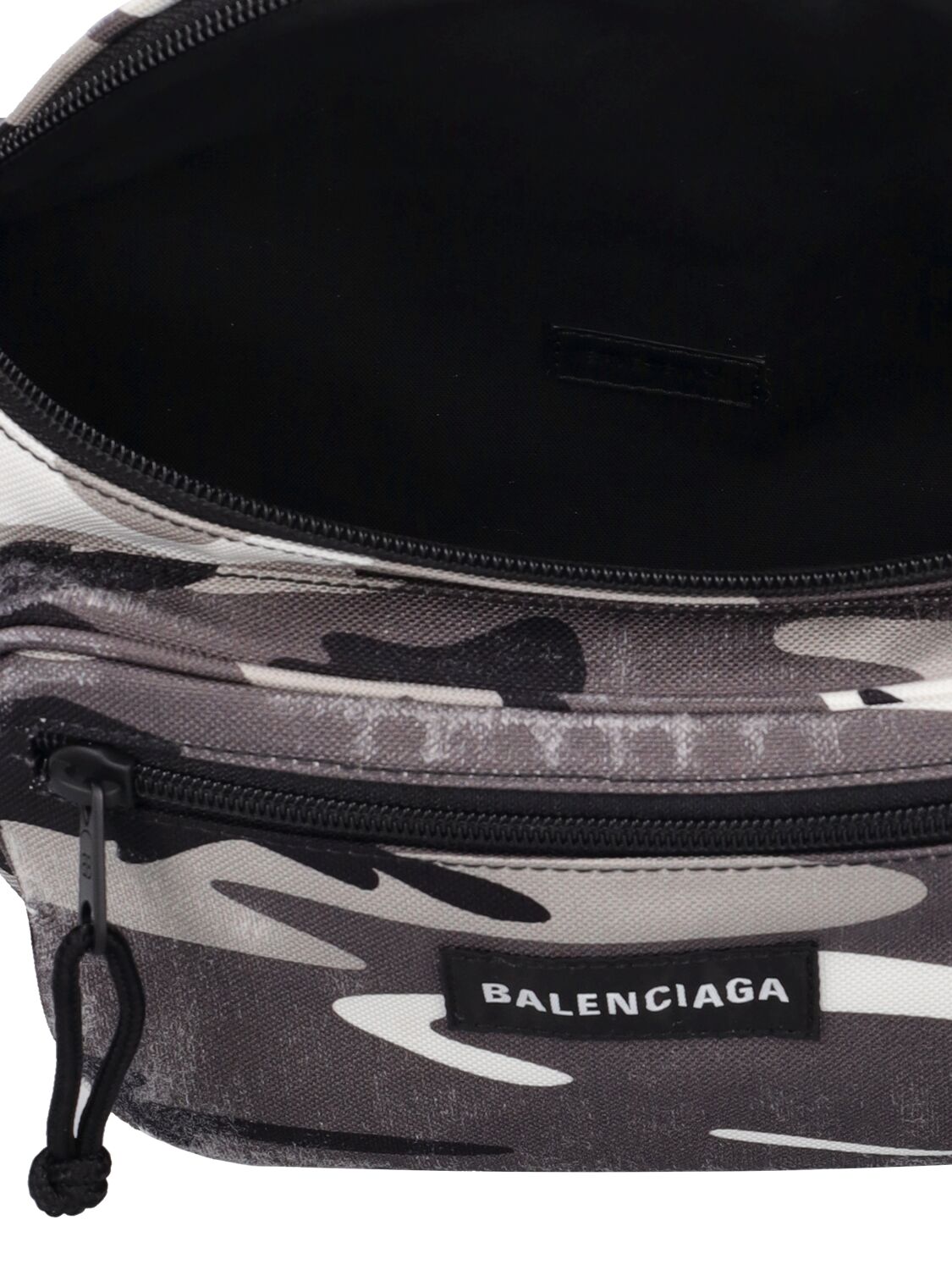 Shop Balenciaga Camo Printed Nylon Belt Bag In Grey,white