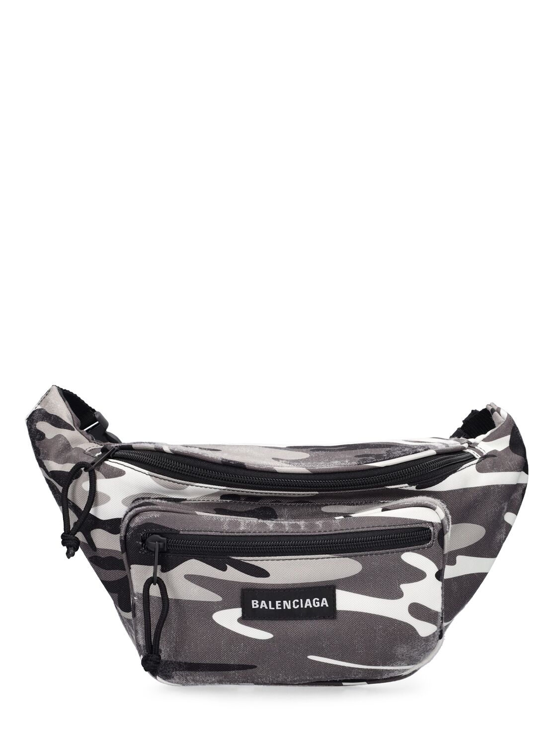 Balenciaga Camo Printed Nylon Belt Bag In Grey,white