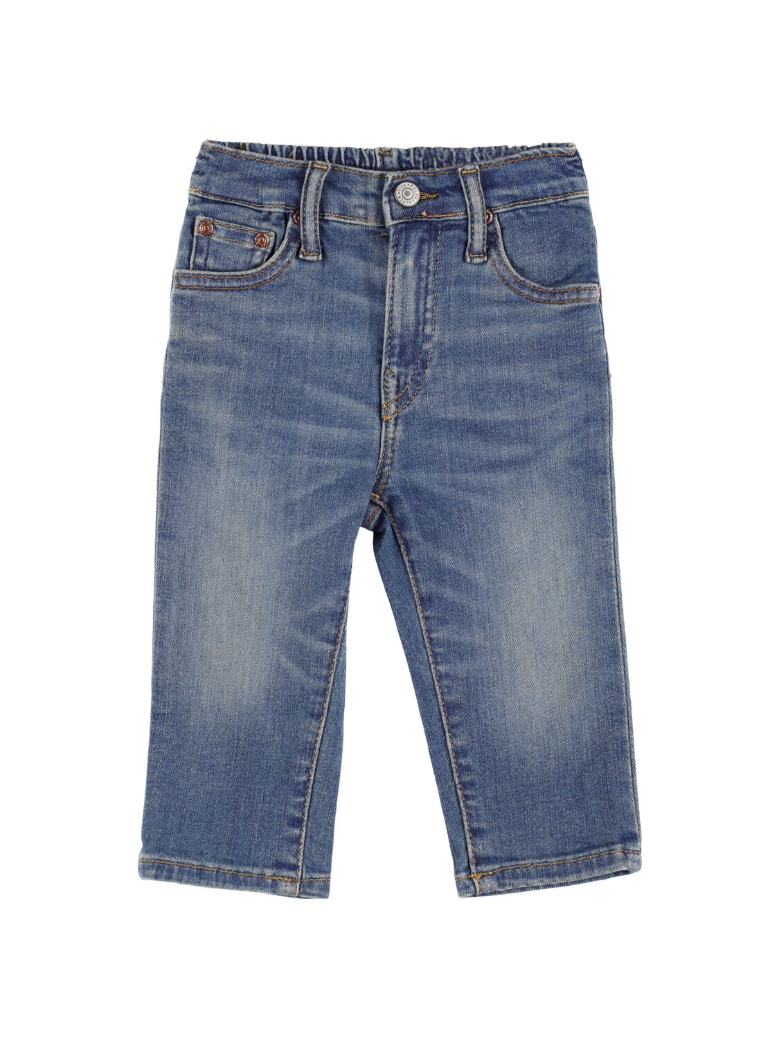 Ralph Lauren Babies' Washed Cotton Blend Denim Jeans In Blue