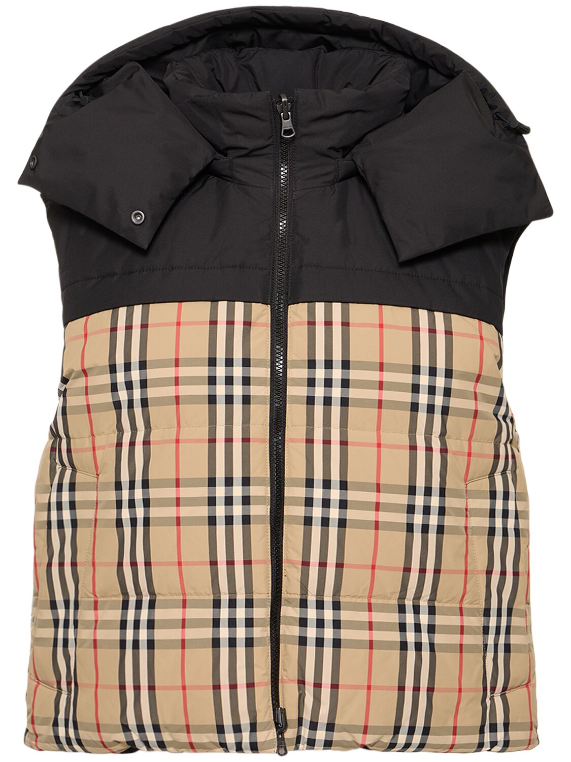 Shop Burberry Coles Check Print Hooded Padded Vest In Archive Beige