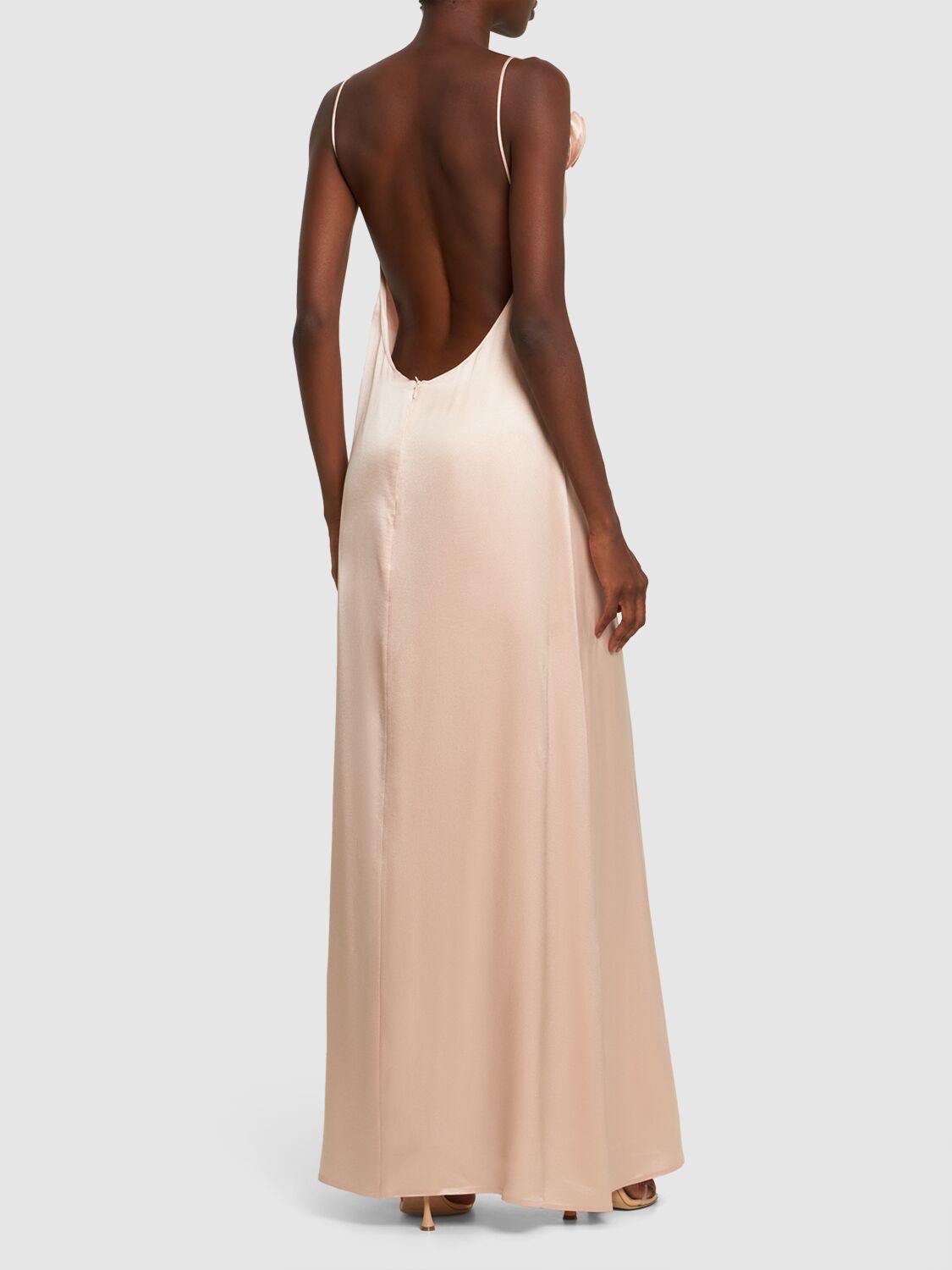 Silk Satin Long Slip Dress W/roses