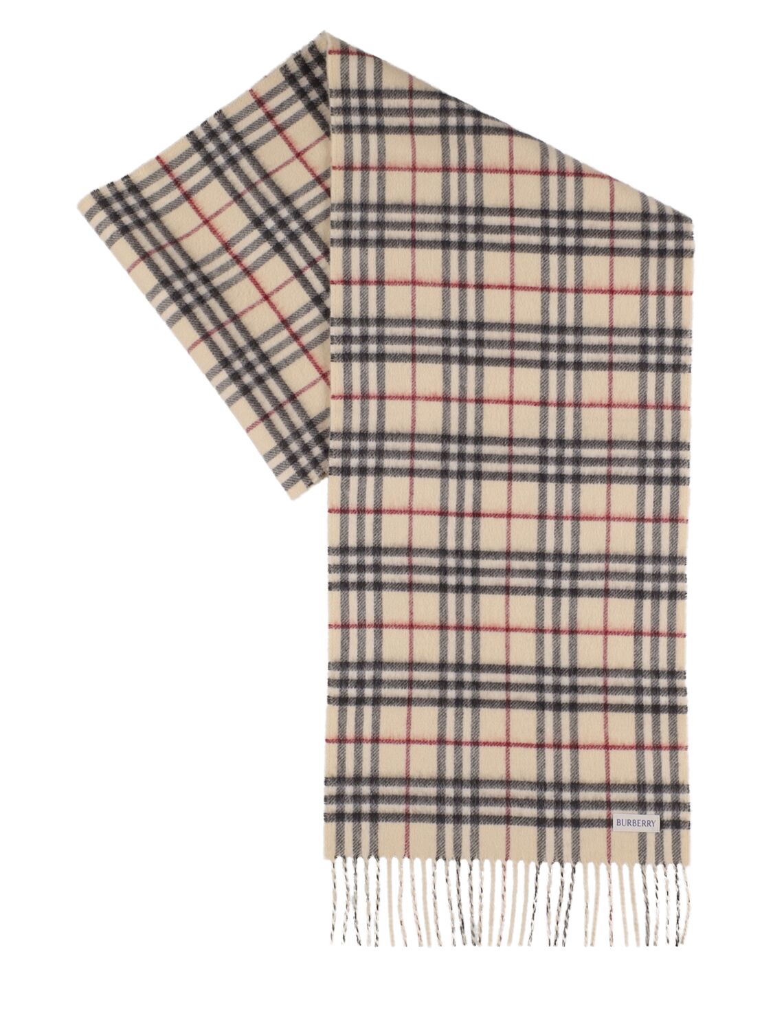 Burberry Check Printed Fringed Cashmere Scarf In Brown