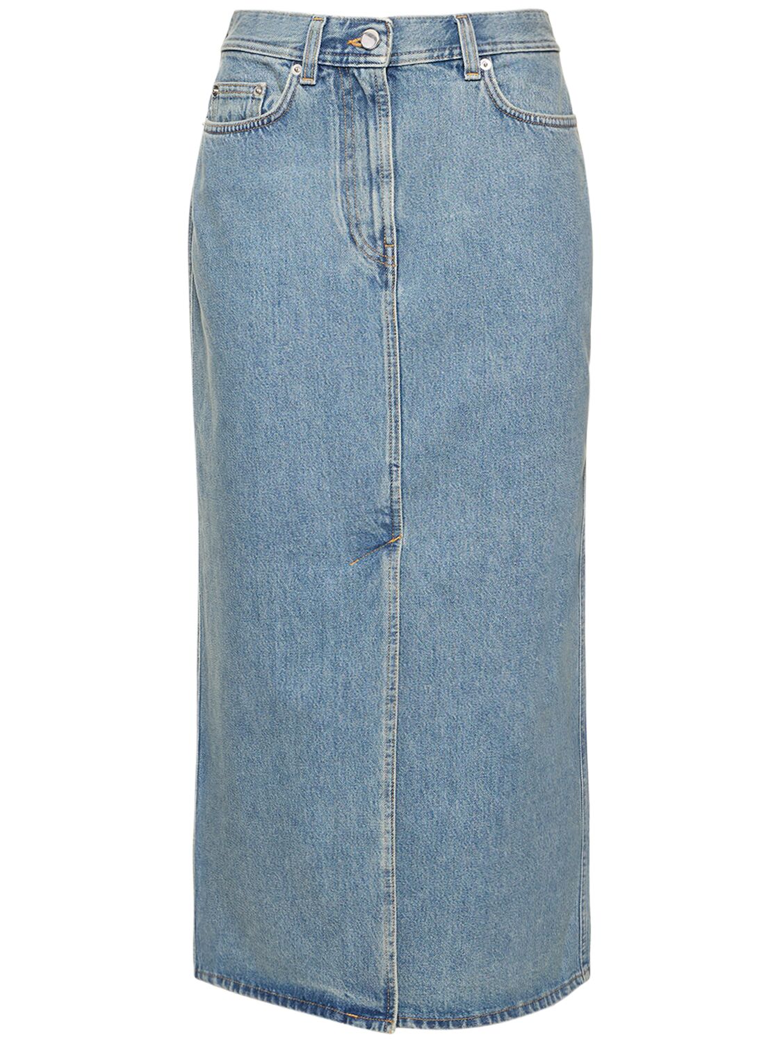 Shop Loulou Studio Rona Cotton Denim Long Skirt In Blue