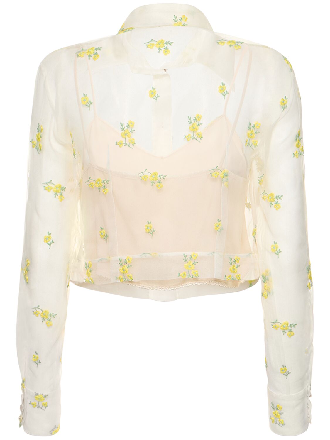 Shop Gucci Embroidered Silk Organza Shirt In White,multi